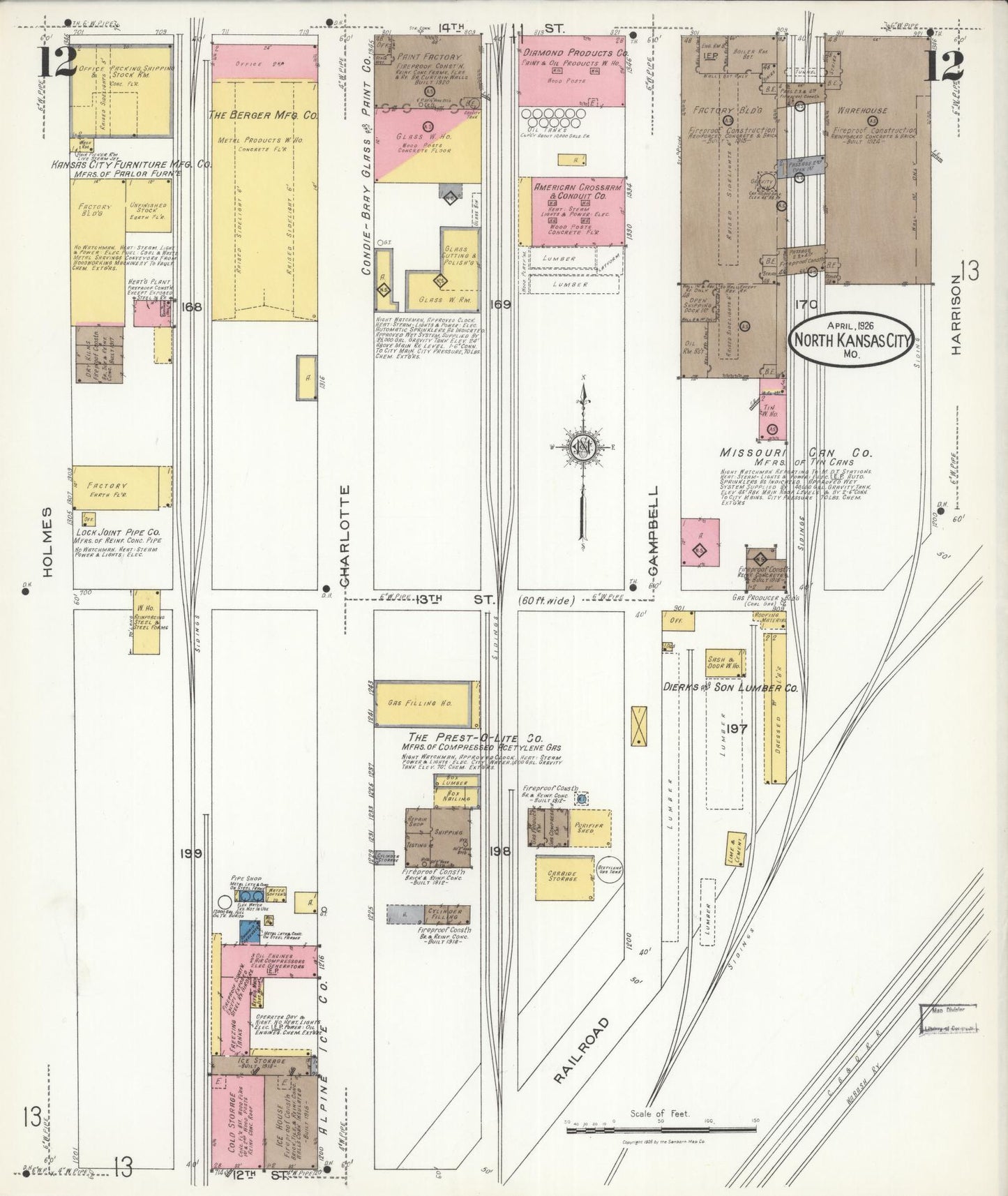 Sanborn Fire Insurance Map from North Kansas City, Clay County, Missouri (1926), Sheet #0012 - Historic Sanborn Fire Insurance Map Print, vintage old map wall art, antique decor, genealogy gift, Kansas Kansas map