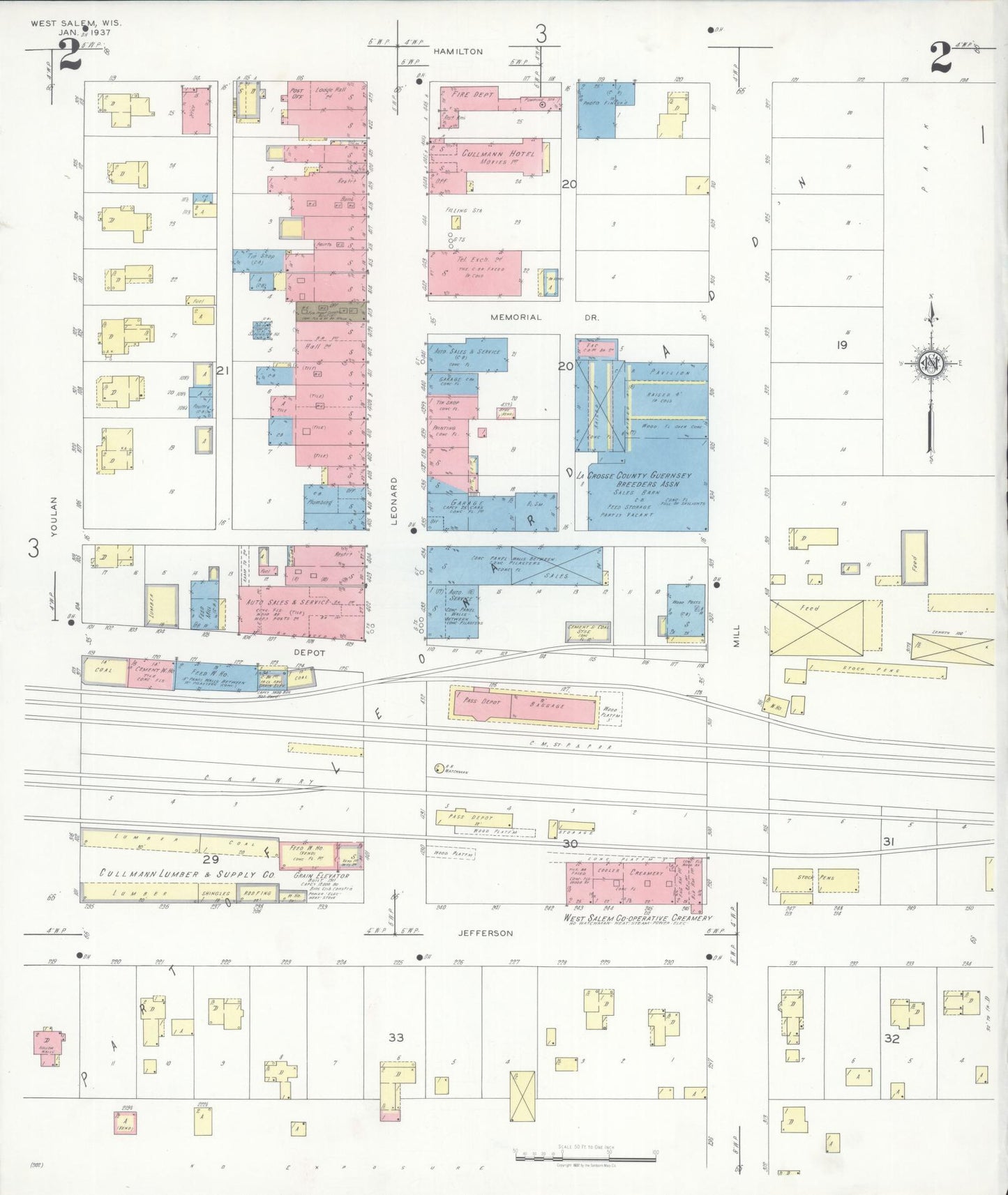 Sanborn Fire Insurance Map from West Salem, La Crosse County, Wisconsin (1937), Sheet #0002 - Historic Sanborn Fire Insurance Map Print, vintage old map wall art, antique decor, genealogy gift, Wisconsin Wisconsin map