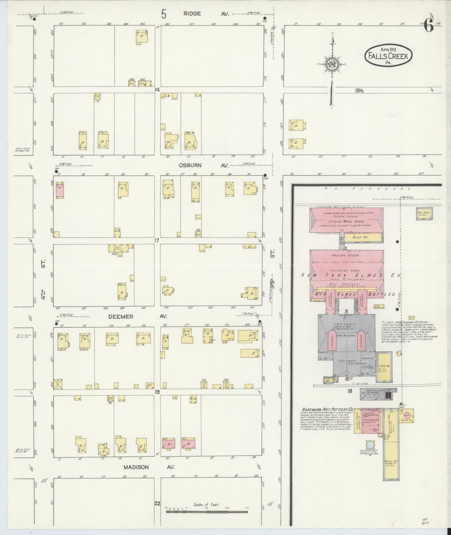 Sanborn Fire Insurance Map from Falls Creek, Jefferson And Clearfield Counties, Pennsylvania (1913), Sheet #0006 - Historic Sanborn Fire Insurance Map Print, vintage old map wall art, antique decor, genealogy gift, Pennsylvania Pennsylvania map