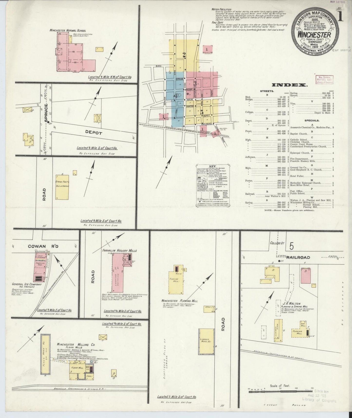 Sanborn Fire Insurance Map from Winchester, Franklin County, Tennessee (1910), Sheet #0001 - Historic Sanborn Fire Insurance Map Print, vintage old map wall art, antique decor, genealogy gift, Tennessee Tennessee map