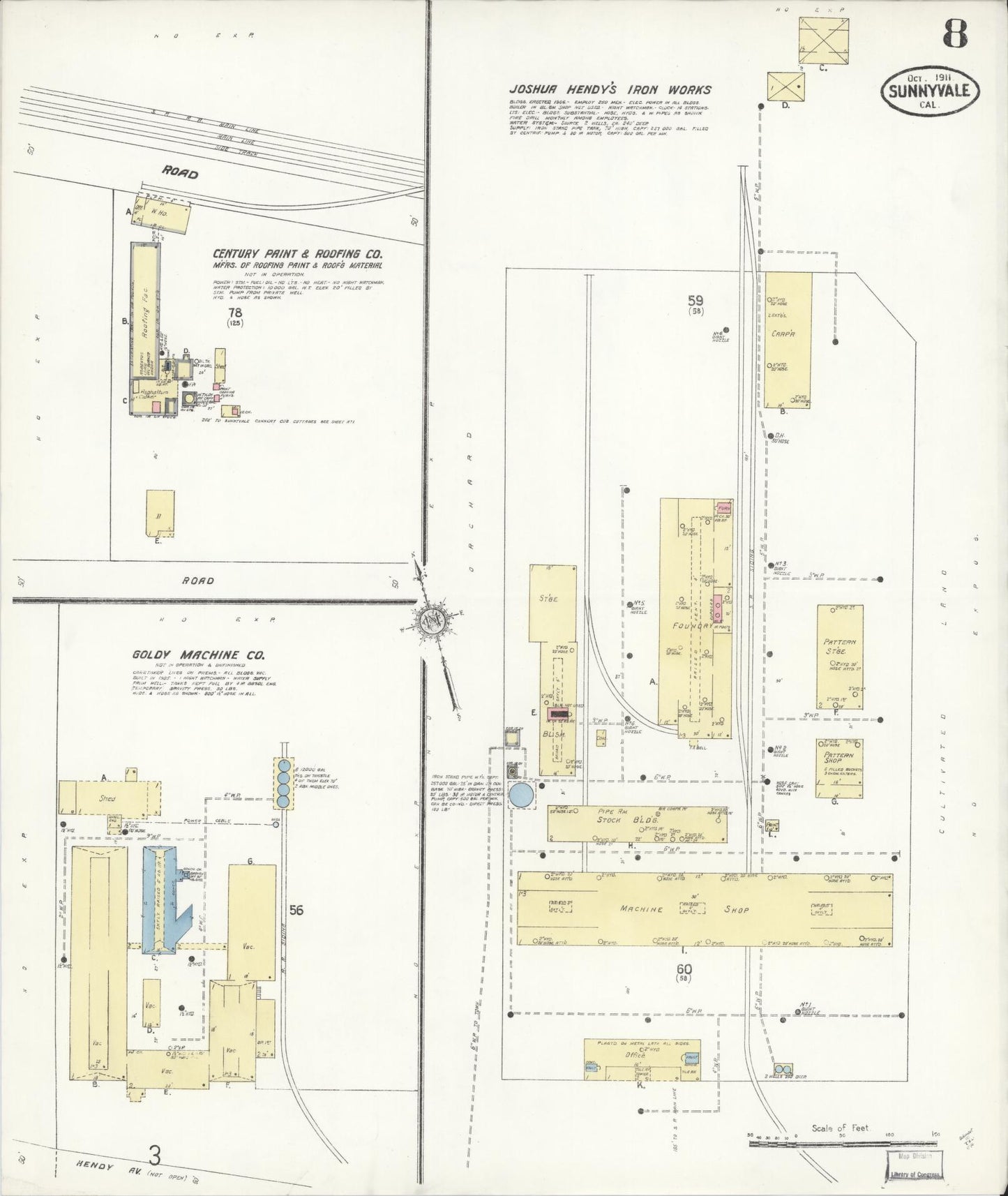 Sanborn Fire Insurance Map from Sunnyvale, Santa Clara County, California (1911), Sheet #0008 - Complete Map Set gallery image, historic Sanborn map, vintage wall art, California California