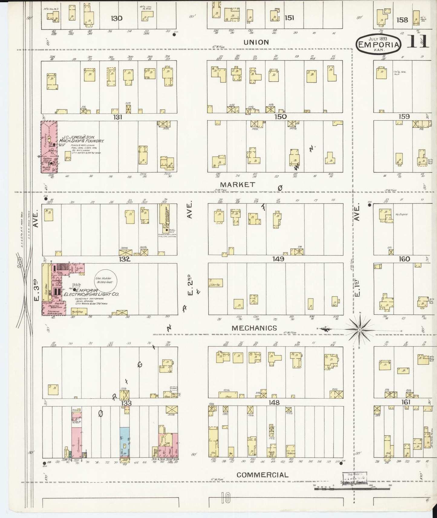 Sanborn Fire Insurance Map from Emporia, Lyon County, Kansas (1893), Sheet #0011 - Historic Sanborn Fire Insurance Map Print, vintage old map wall art, antique decor, genealogy gift, Kansas Kansas map
