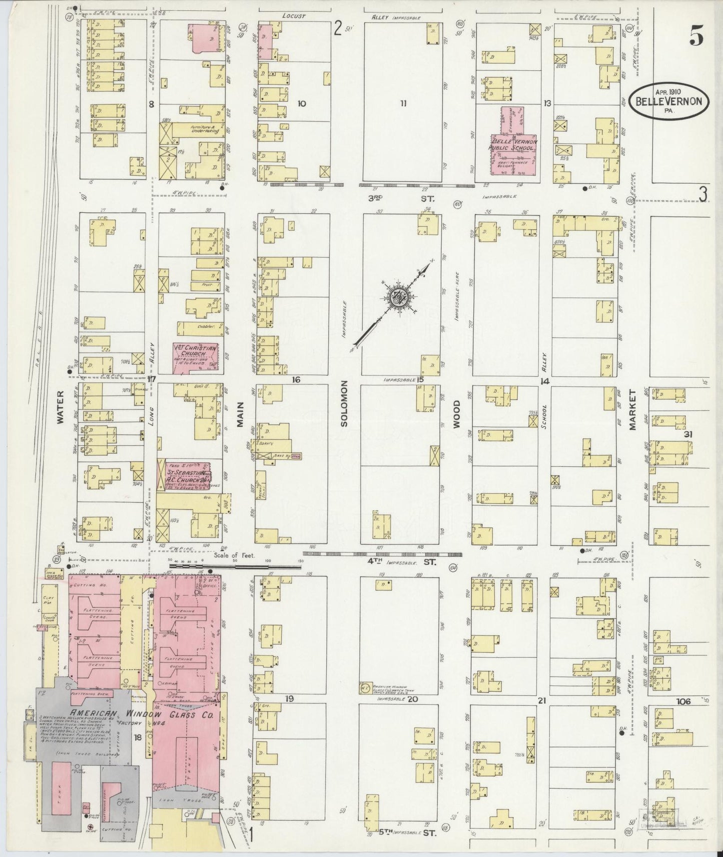 Sanborn Fire Insurance Map from Belle Vernon, Fayette County, Pennsylvania (1910), Sheet #0005 - Historic Sanborn Fire Insurance Map Print, vintage old map wall art, antique decor, genealogy gift, Pennsylvania Pennsylvania map