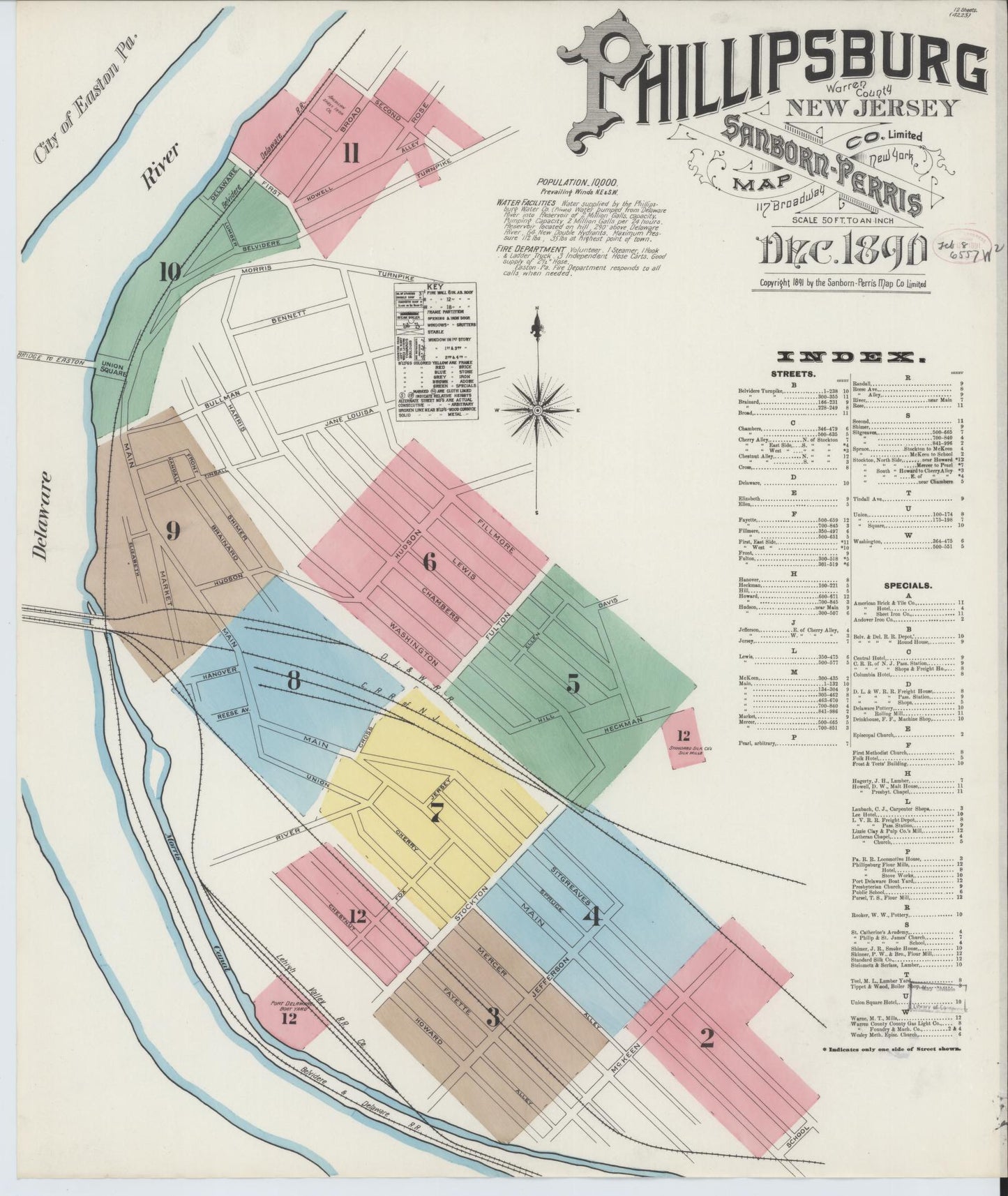 Sanborn Fire Insurance Map from Phillipsburg, Warren County, New Jersey. (1890) – Historic Sanborn Fire Insurance Map Print