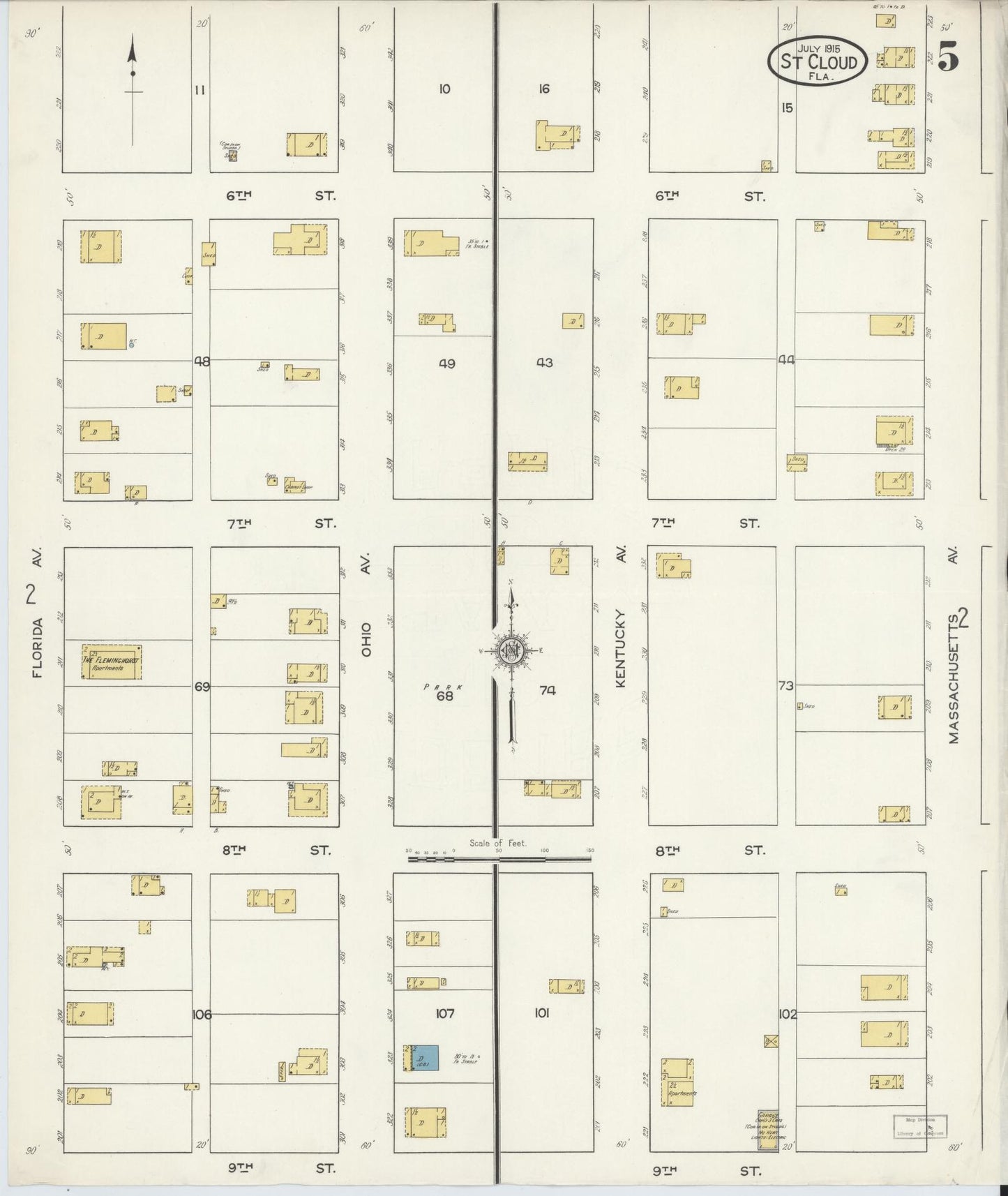Sanborn Fire Insurance Map from Saint Cloud, Osceola County, Florida (1915), Sheet #0005 - Complete Map Set gallery image, historic Sanborn map, vintage wall art, Florida Florida