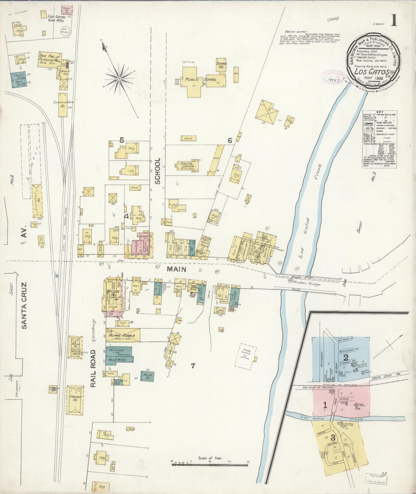 Sanborn Fire Insurance Map from Los Gatos, Santa Clara County, California (1888), Sheet #0001 - Historic Sanborn Fire Insurance Map Print, vintage old map wall art, antique decor, genealogy gift, California California map
