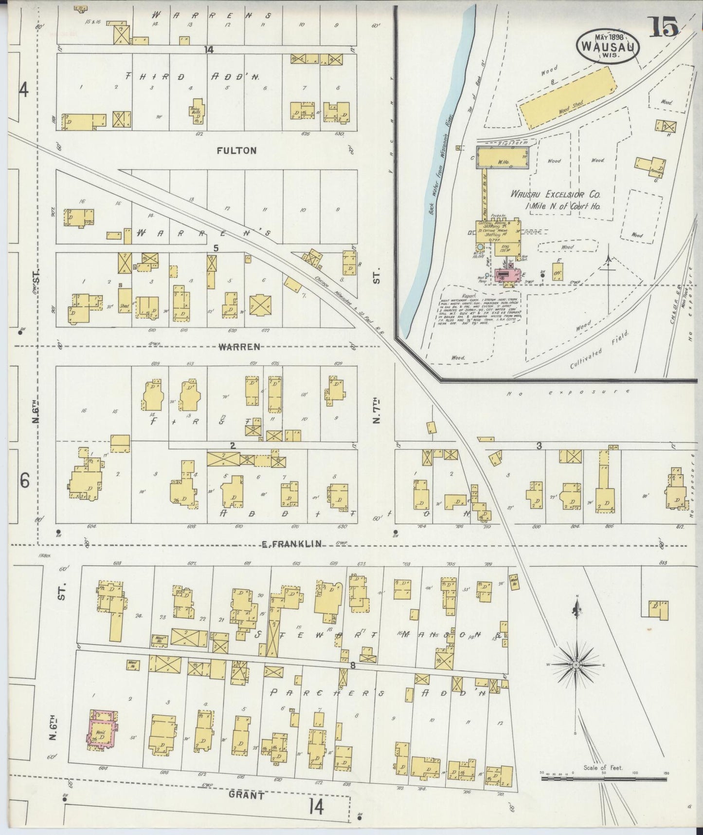 Sanborn Fire Insurance Map from Wausau, Marathon County, Wisconsin (1898), Sheet #0015 - Historic Sanborn Fire Insurance Map Print, vintage old map wall art, antique decor, genealogy gift, Wisconsin Wisconsin map