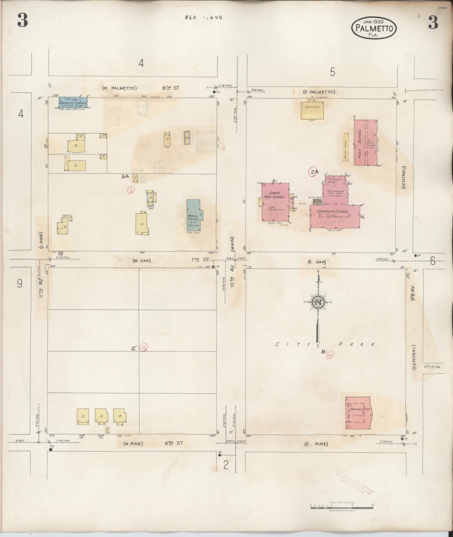 Sanborn Fire Insurance Map from Palmetto, Manatee County, Florida (1944), Sheet #0003 - Historic Sanborn Fire Insurance Map Print, vintage old map wall art, antique decor, genealogy gift, Florida Florida map