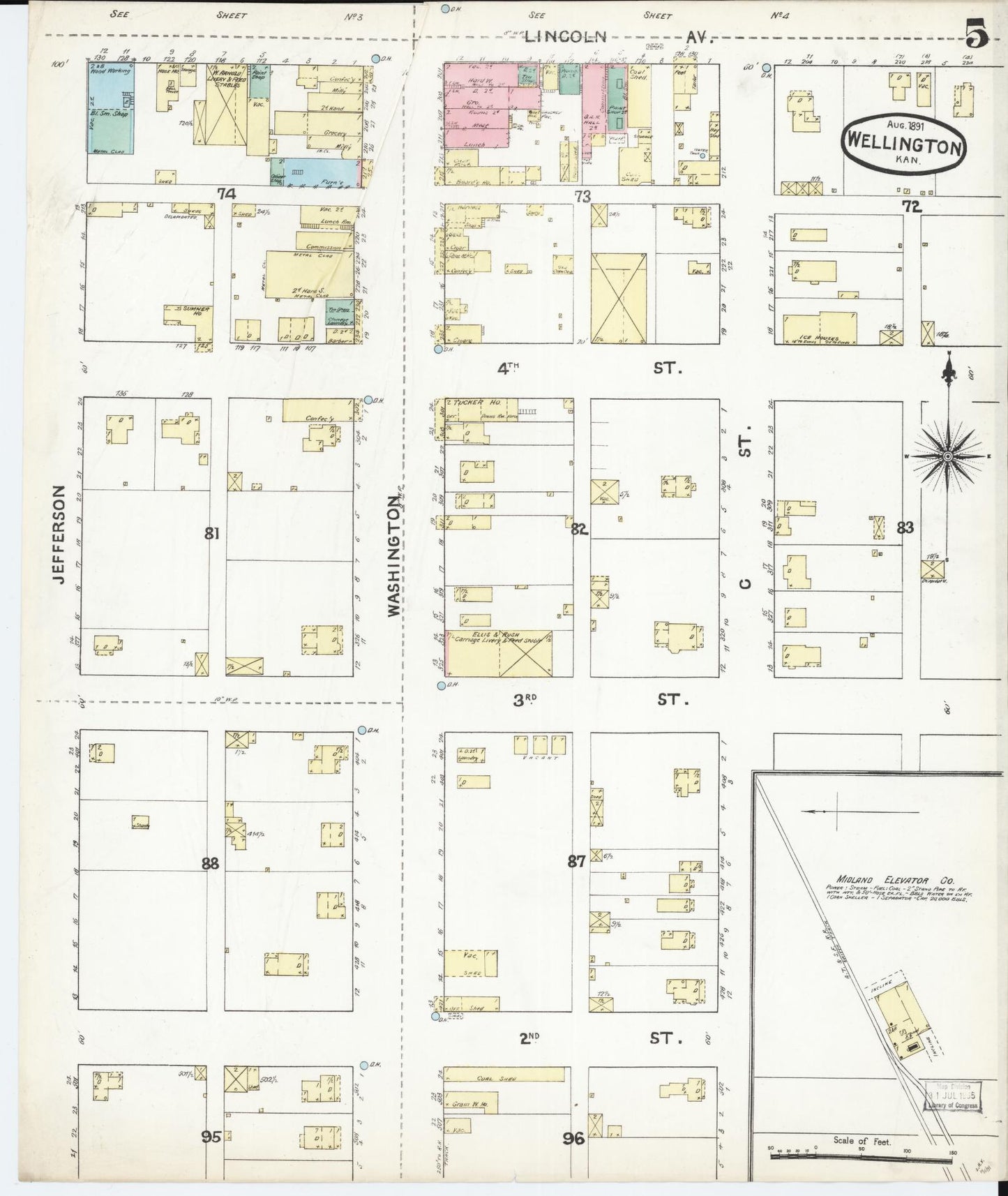 Sanborn Fire Insurance Map from Wellington, Sumner County, Kansas (1891), Sheet #0005 - Historic Sanborn Fire Insurance Map Print, vintage old map wall art, antique decor, genealogy gift, Kansas Kansas map