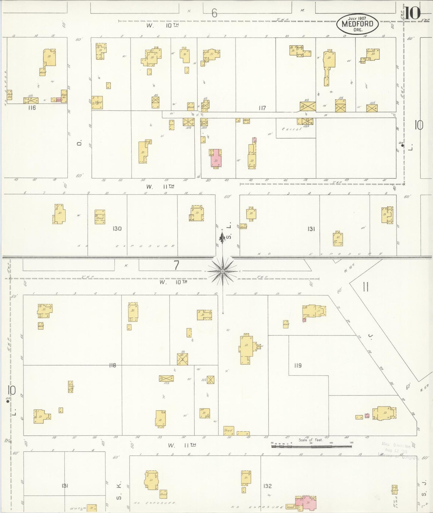 Sanborn Fire Insurance Map from Medford, Jackson County, Oregon (1907), Sheet #0010 - Historic Sanborn Fire Insurance Map Print, vintage old map wall art, antique decor, genealogy gift, Oregon Oregon map
