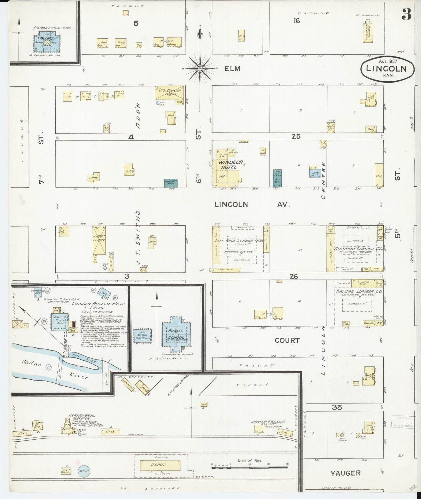 Sanborn Fire Insurance Map from Lincoln, Lincoln County, Kansas (1887), Sheet #0003 - Complete Map Set gallery image, historic Sanborn map, vintage wall art, Kansas Kansas