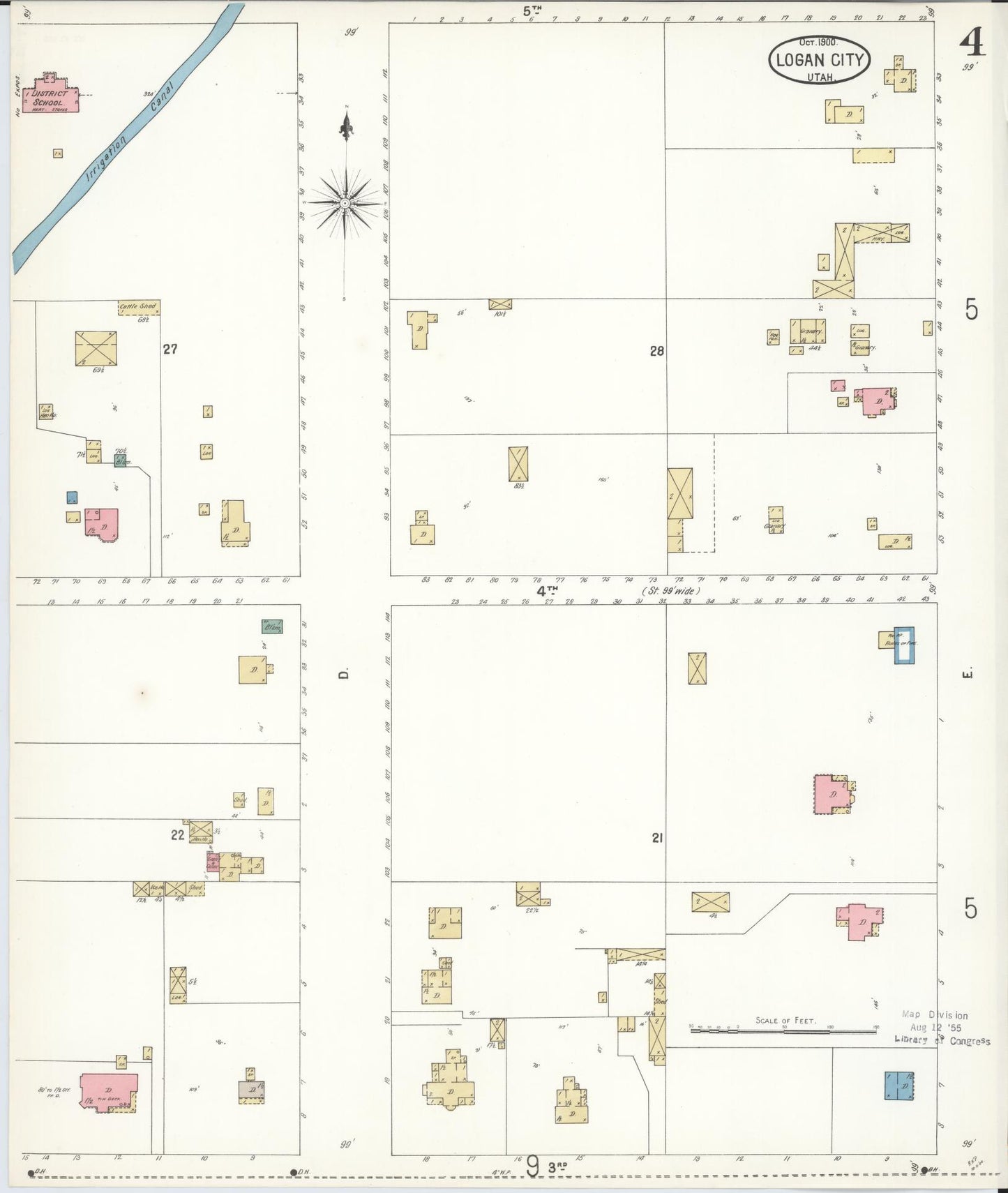 Sanborn Fire Insurance Map from Logan, Cache County, Utah (1900), Sheet #0004 - Historic Sanborn Fire Insurance Map Print, vintage old map wall art, antique decor, genealogy gift, Utah Utah map