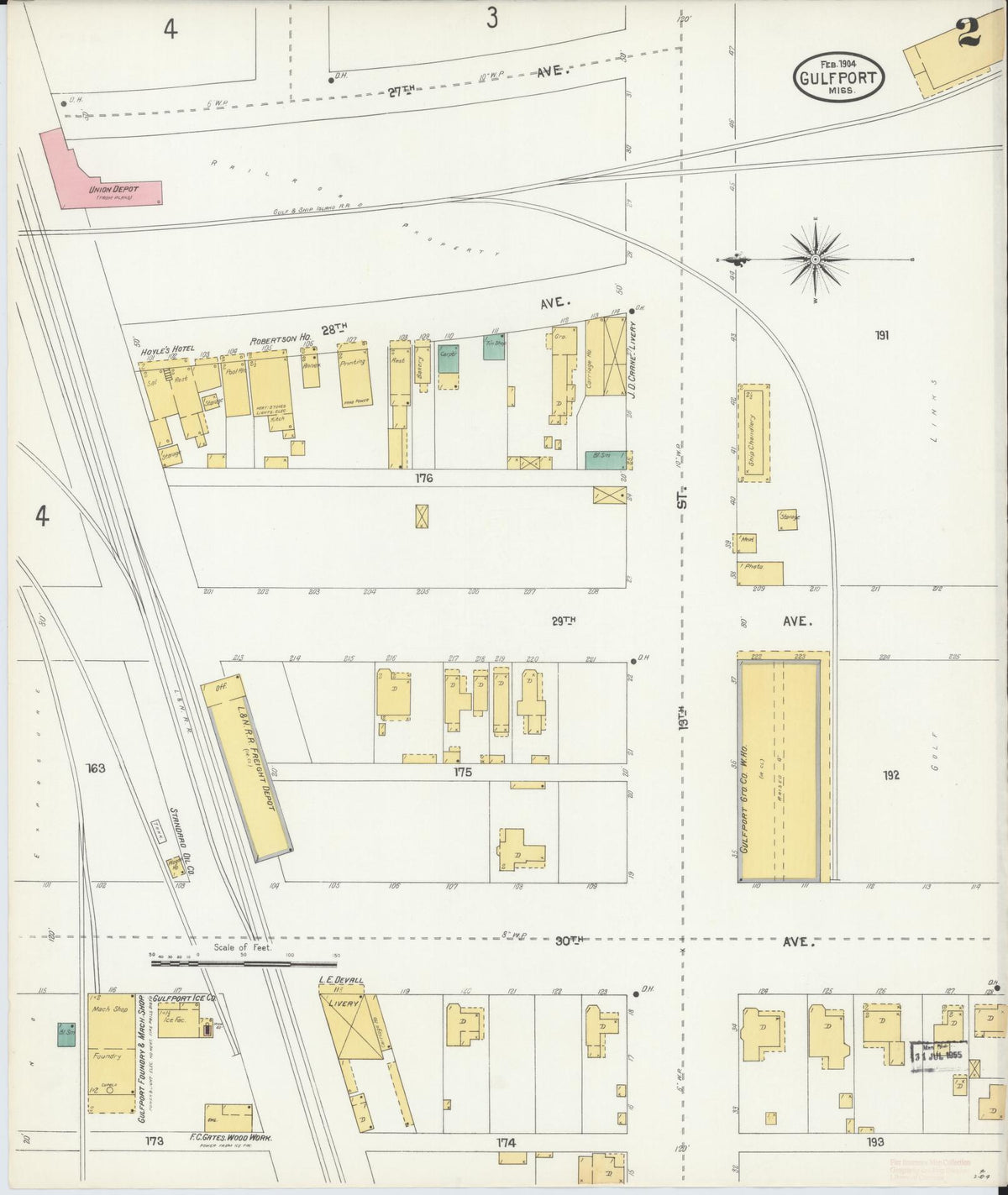 Sanborn Fire Insurance Map from Gulfport, Harrison County, Mississippi (1904), Sheet #0002 - Historic Sanborn Fire Insurance Map Print, vintage old map wall art, antique decor, genealogy gift, Mississippi Mississippi map
