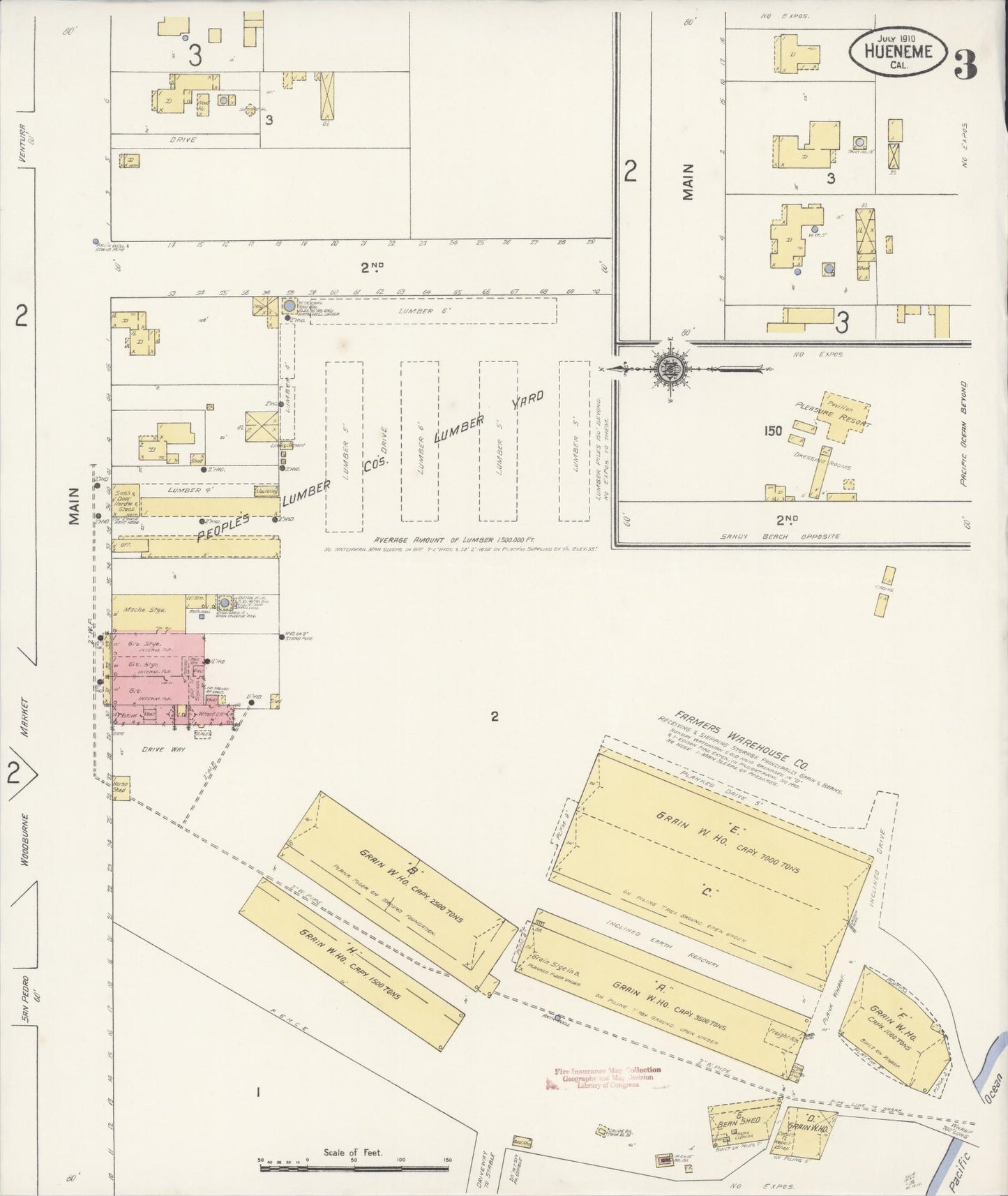 Sanborn Fire Insurance Map from Hueneme, Ventura County, California (1910), Sheet #0003 - Historic Sanborn Fire Insurance Map Print, vintage old map wall art, antique decor, genealogy gift, California California map