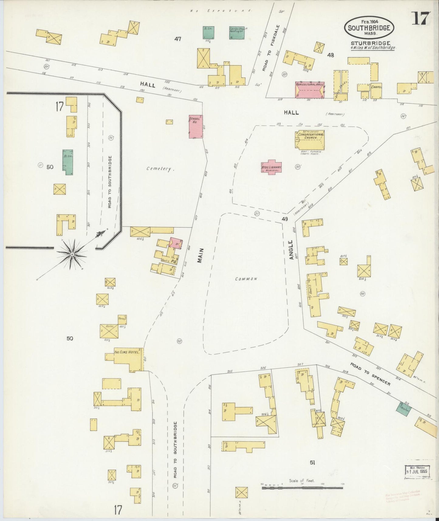 Sanborn Fire Insurance Map from Southbridge, Worcester County, Massachusetts (1904), Sheet #0017 - Historic Sanborn Fire Insurance Map Print, vintage old map wall art, antique decor, genealogy gift, Massachusetts Massachusetts map