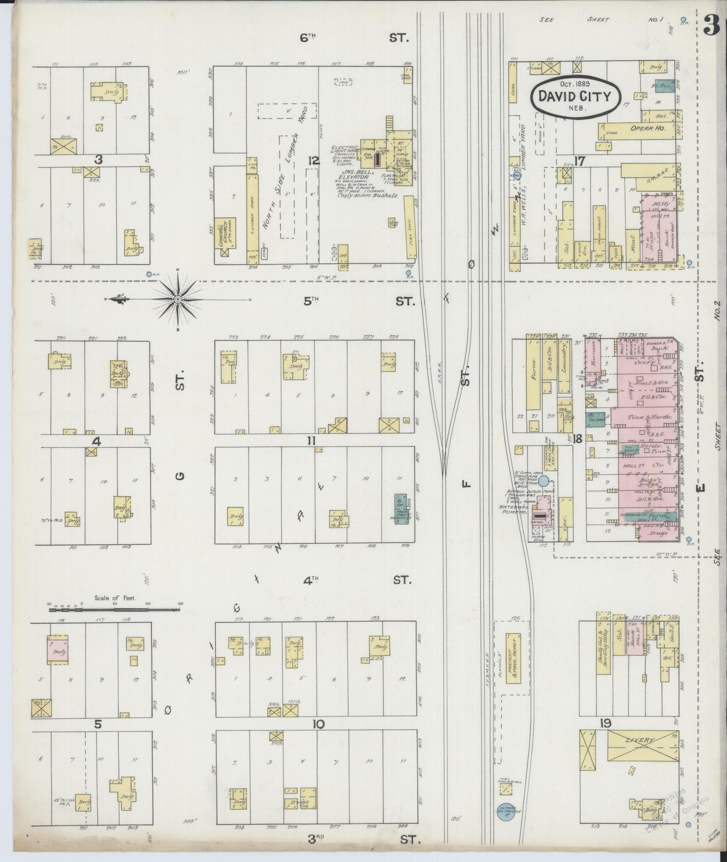 Sanborn Fire Insurance Map from David City, Butler County, Nebraska (1889), Sheet #0003 - Historic Sanborn Fire Insurance Map Print, vintage old map wall art, antique decor, genealogy gift, Nebraska Nebraska map