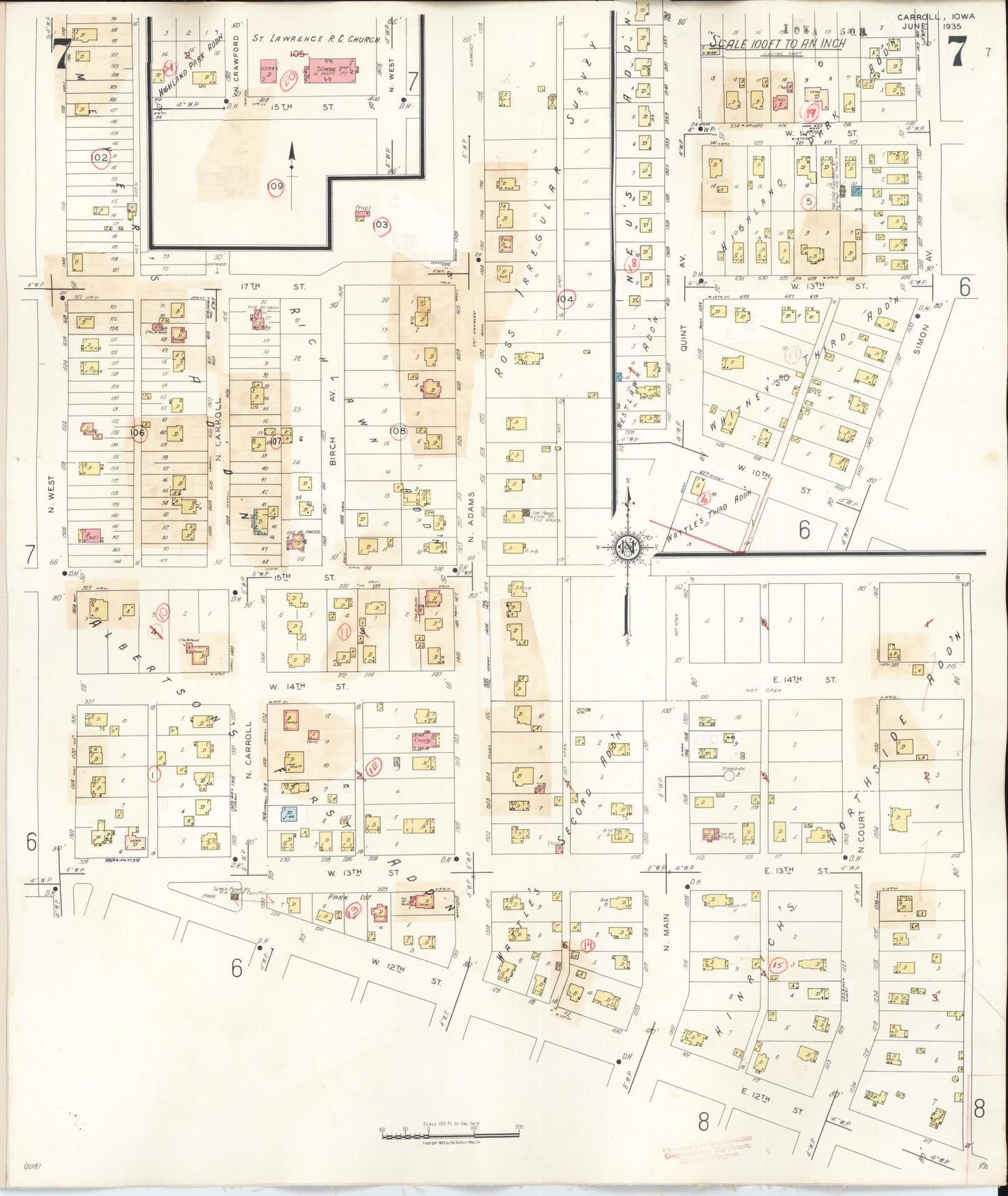 Sanborn Fire Insurance Map from Carroll, Carroll County, Iowa (1948), Sheet #0007 - Historic Sanborn Fire Insurance Map Print, vintage old map wall art