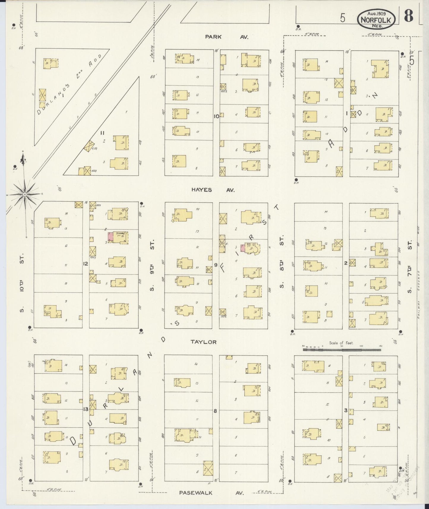 Sanborn Fire Insurance Map from Norfolk, Madison County, Nebraska (1909), Sheet #0008 - Historic Sanborn Fire Insurance Map Print, vintage old map wall art, antique decor, genealogy gift, Nebraska Nebraska map