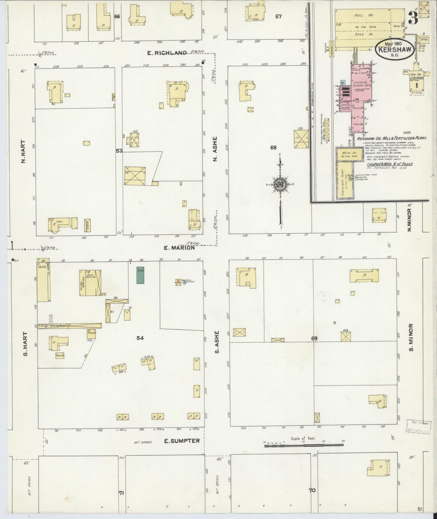 Sanborn Fire Insurance Map from Kershaw, Kershaw And Lancaster Counties, South Carolina (1910), Sheet #0003 - Complete Map Set gallery image, historic Sanborn map, vintage wall art, South Carolina South Carolina
