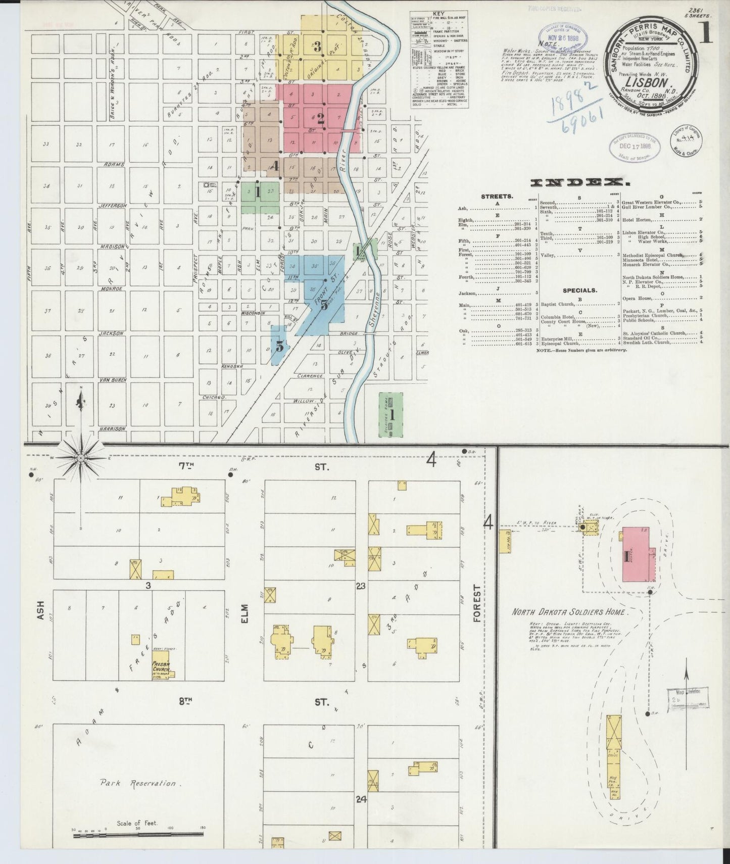Sanborn Fire Insurance Map from Lisbon, Ransom County, North Dakota (1898), Sheet #0001 - Historic Sanborn Fire Insurance Map Print, vintage old map wall art, antique decor, genealogy gift, North Dakota North Dakota map