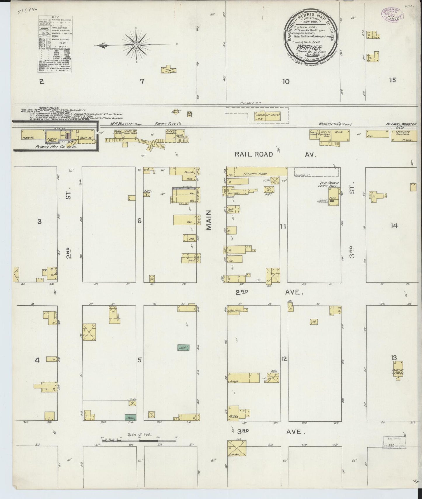 Sanborn Fire Insurance Map from Warner, Brown County, South Dakota (1893), Sheet #0001 - Historic Sanborn Fire Insurance Map Print, vintage old map wall art, antique decor, genealogy gift, South Dakota South Dakota map