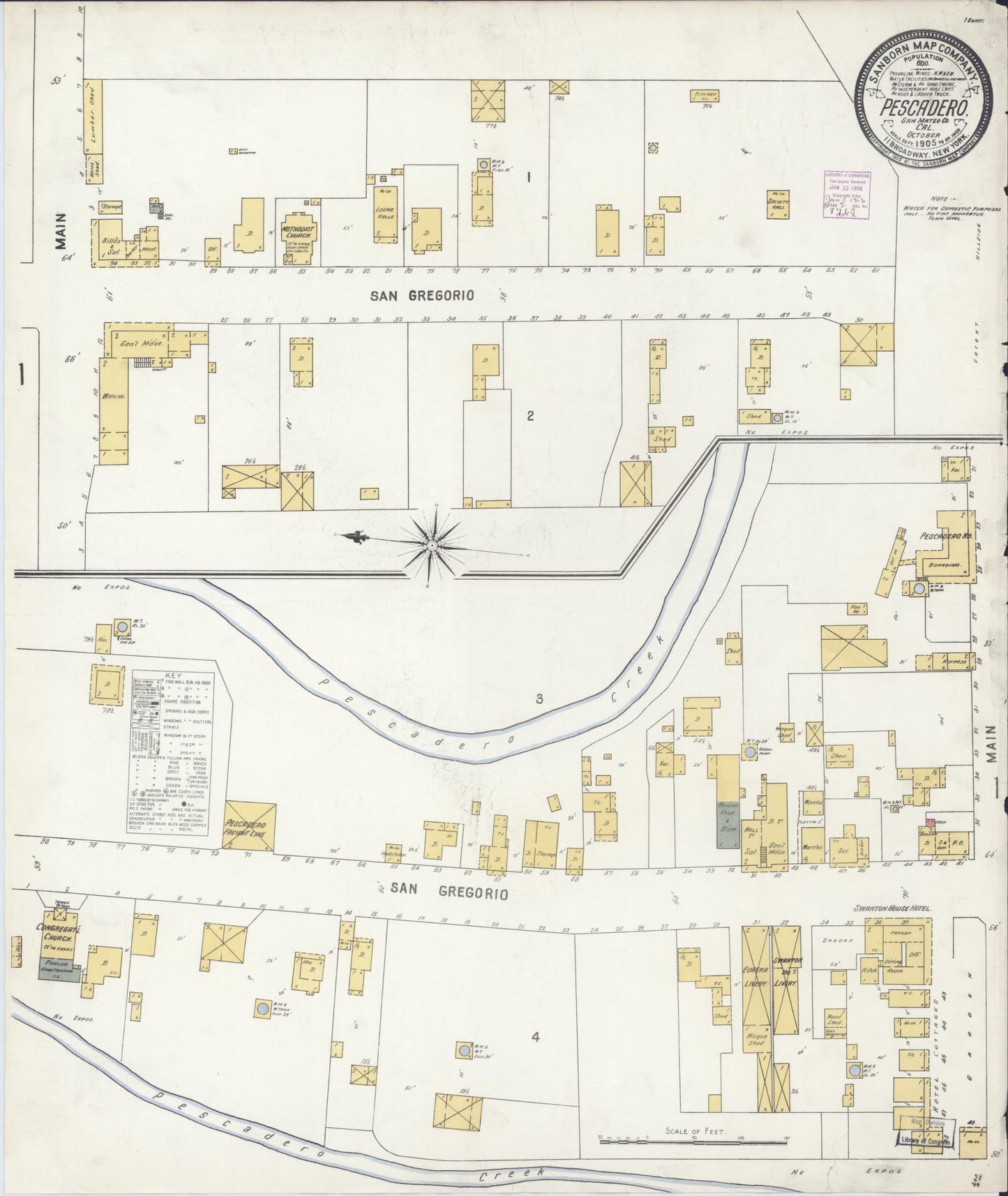 Sanborn Fire Insurance Map from Pescadero, San Mateo, California. (1905) – Historic Sanborn Fire Insurance Map Print
