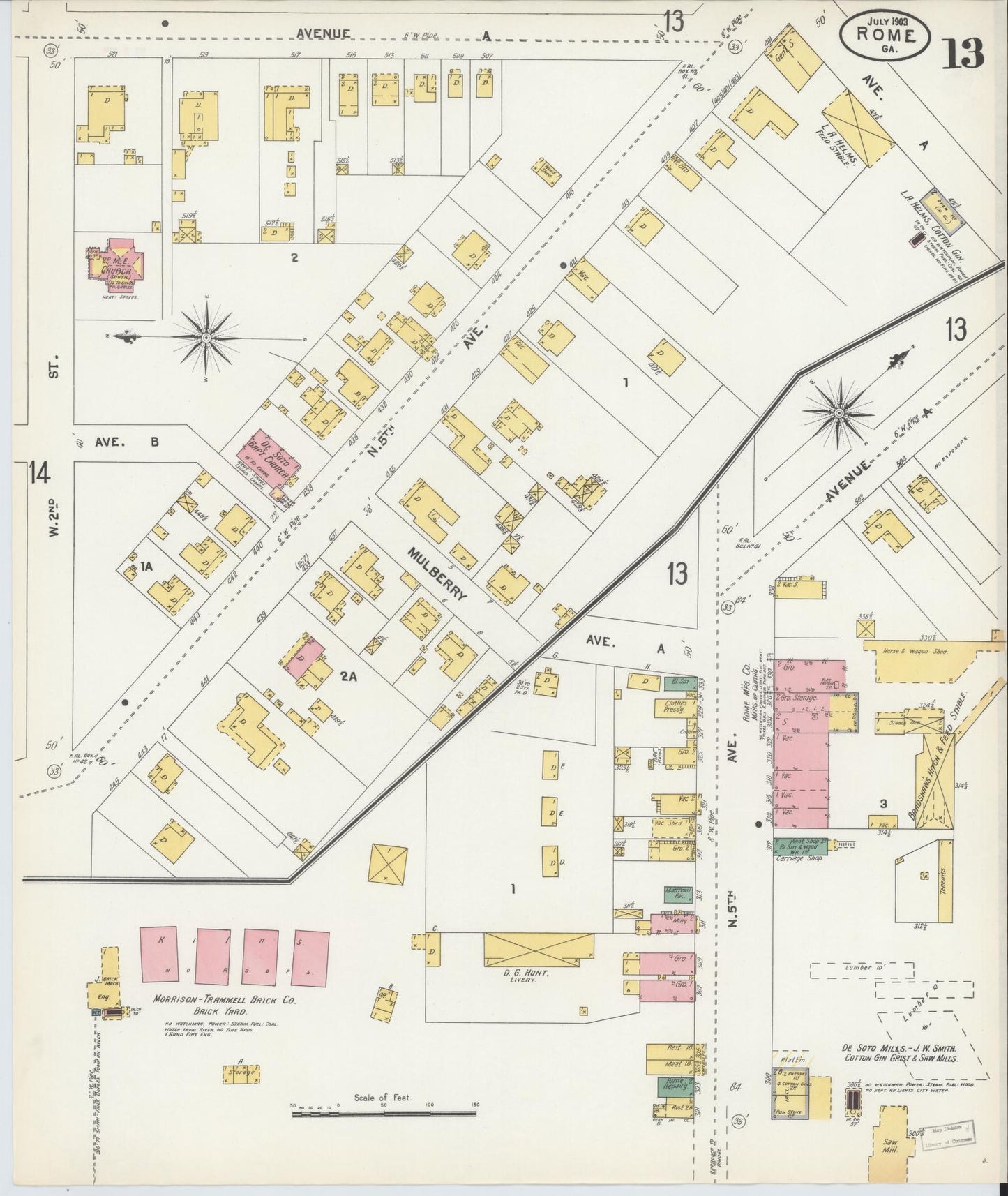 Sanborn Fire Insurance Map from Rome, Floyd County, Georgia (1903), Sheet #0013 - Historic Sanborn Fire Insurance Map Print, vintage old map wall art, antique decor, genealogy gift, Georgia Georgia map