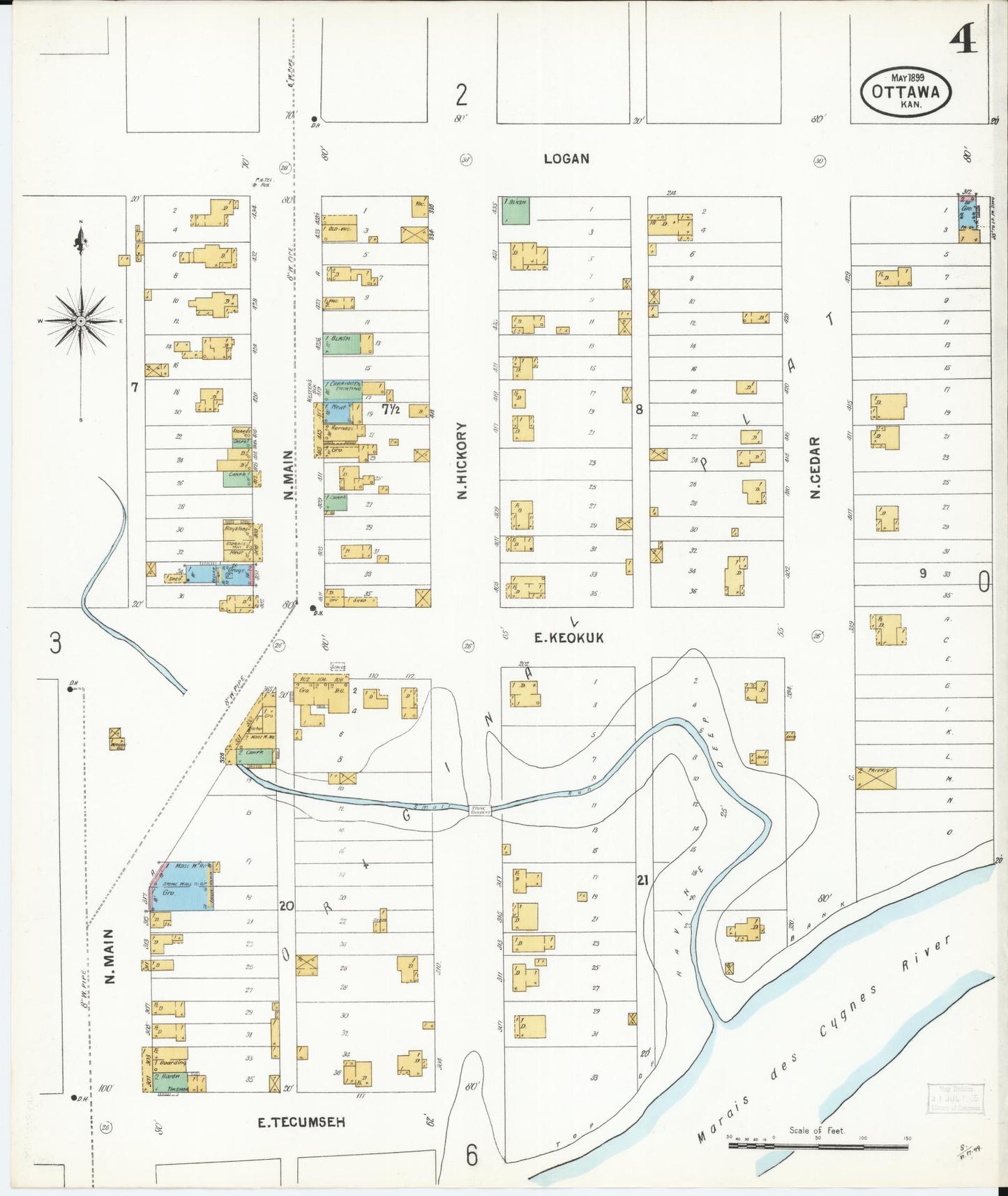 Sanborn Fire Insurance Map from Ottawa, Franklin County, Kansas (1899), Sheet #0004 - Historic Sanborn Fire Insurance Map Print, vintage old map wall art, antique decor, genealogy gift, Kansas Kansas map