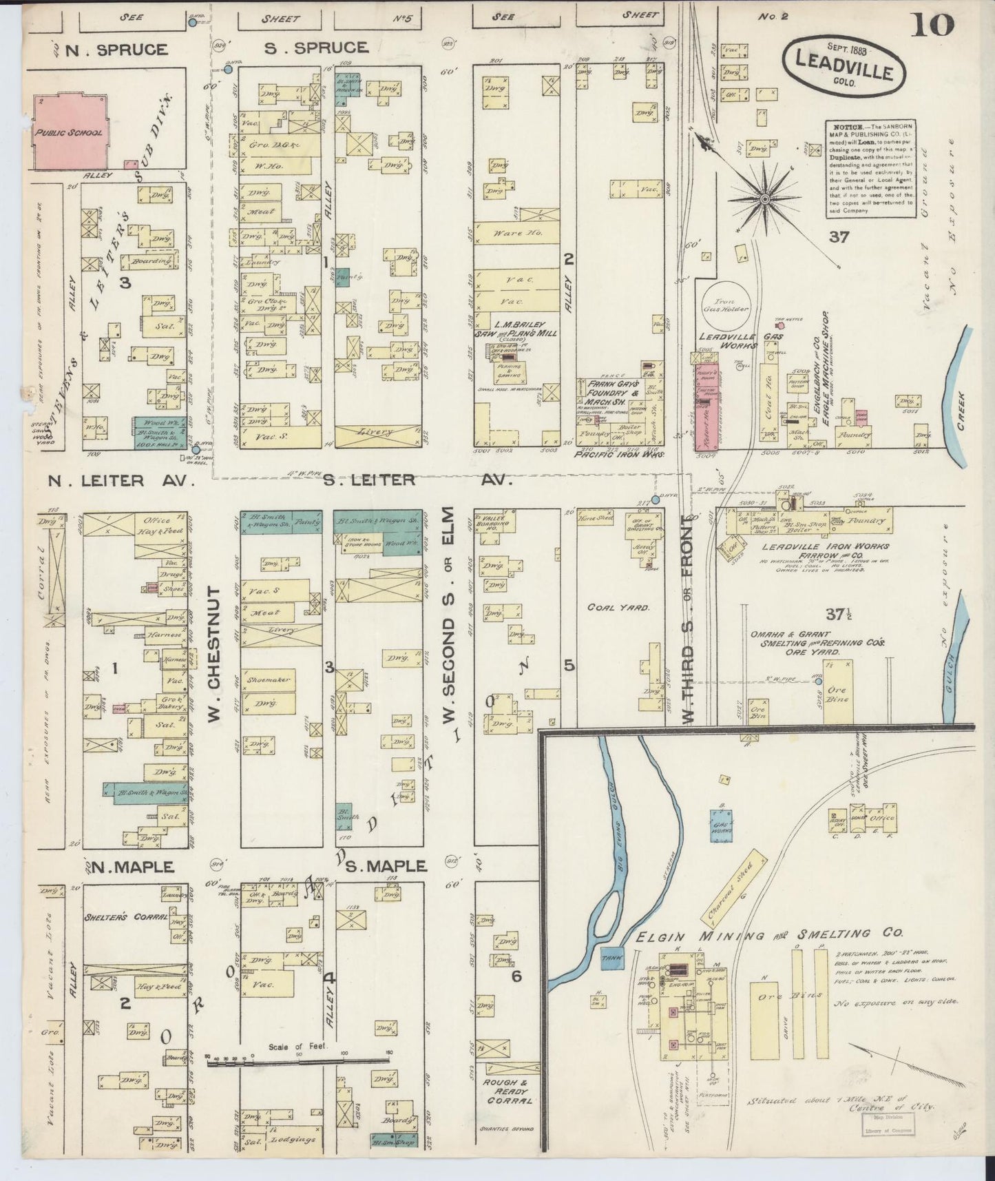 Sanborn Fire Insurance Map from Leadville, Lake County, Colorado (1883), Sheet #0010 - Historic Sanborn Fire Insurance Map Print, vintage old map wall art, antique decor, genealogy gift, Colorado Colorado map