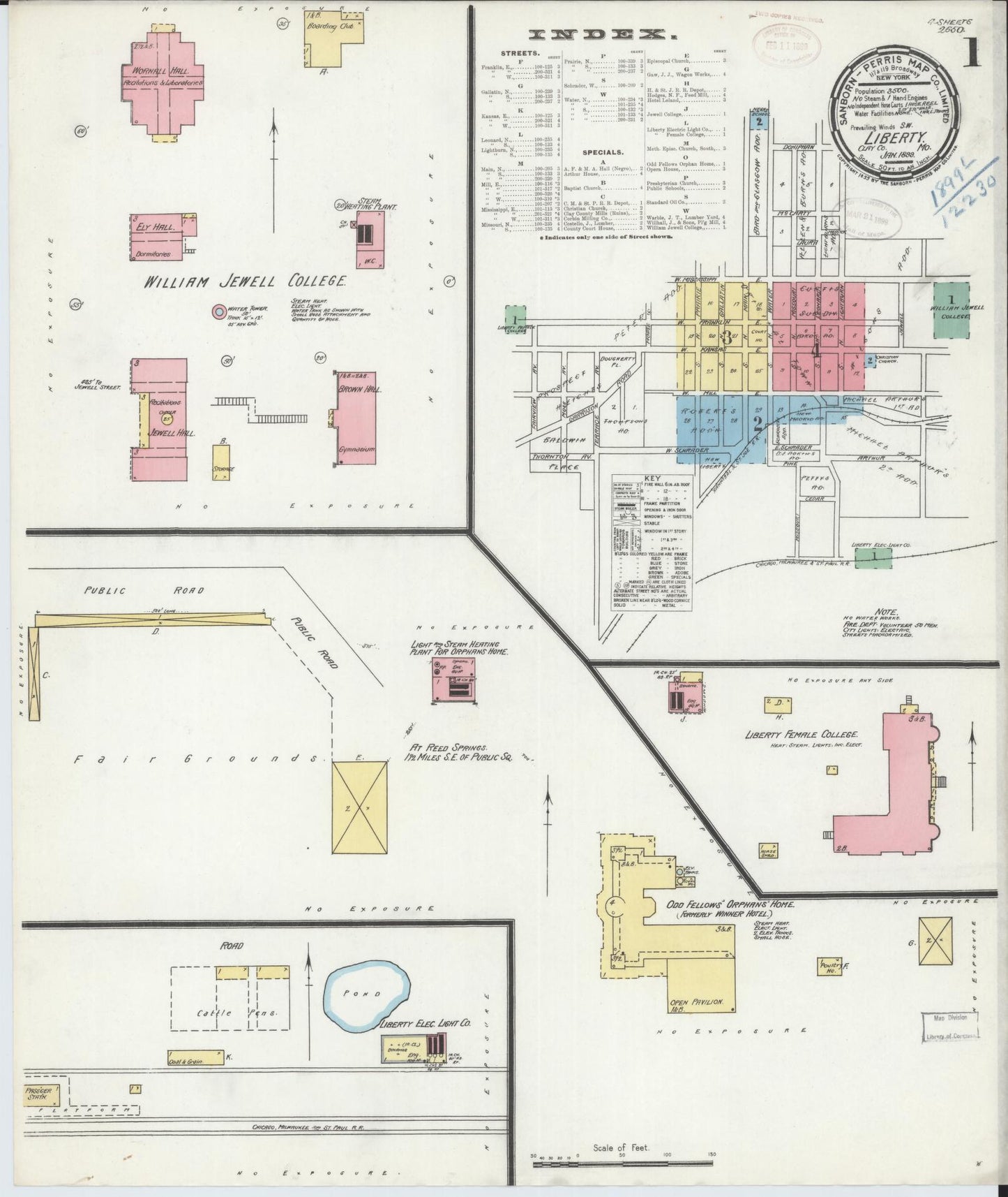 Sanborn Fire Insurance Map from Liberty, Clay County, Missouri (1899), Sheet #0001 - Historic Sanborn Fire Insurance Map Print, vintage old map wall art, antique decor, genealogy gift, Missouri Missouri map