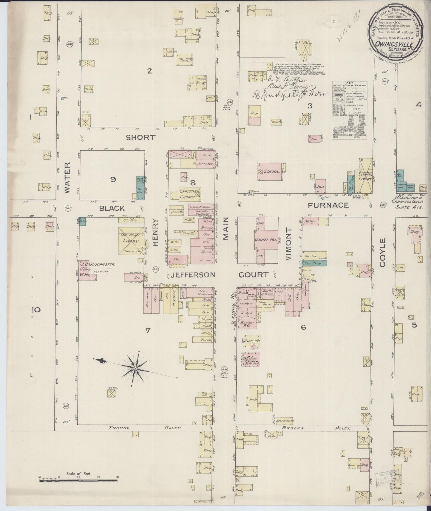 Sanborn Fire Insurance Map from Owingsville, Bath County, Kentucky (1886), Sheet #0001 - Historic Sanborn Fire Insurance Map Print, vintage old map wall art, antique decor, genealogy gift, Kentucky Kentucky map