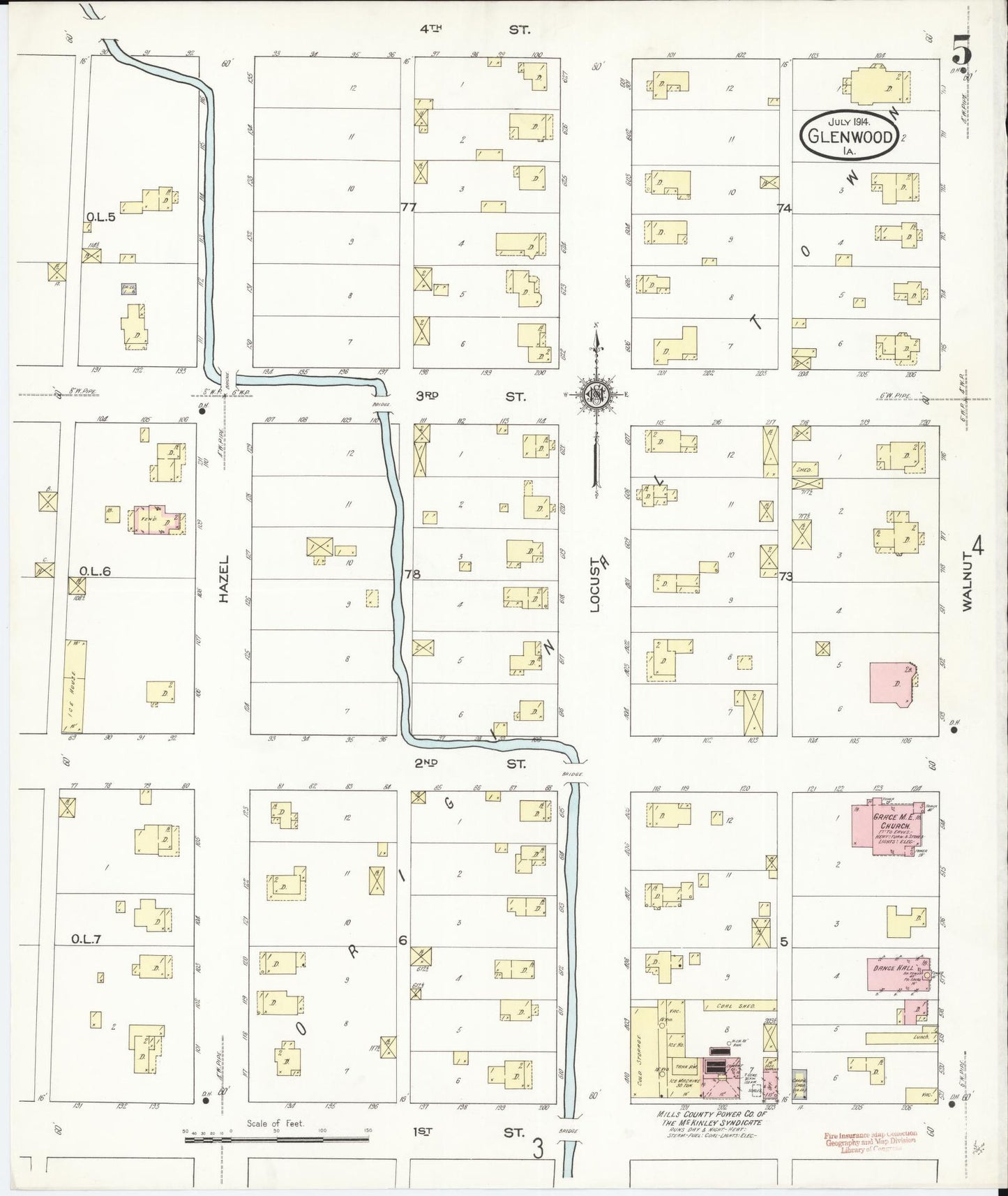 Sanborn Fire Insurance Map from Glenwood, Mills County, Iowa (1914), Sheet #0005 - Historic Sanborn Fire Insurance Map Print, vintage old map wall art