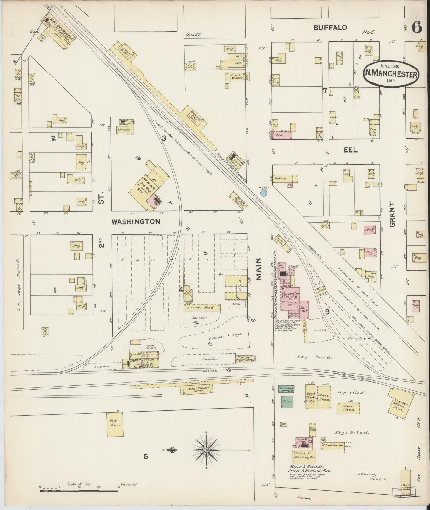 Sanborn Fire Insurance Map from North Manchester, Wabash County, Indiana. (1890), Sheet 6 – Historic Sanborn Fire Insurance Map Print