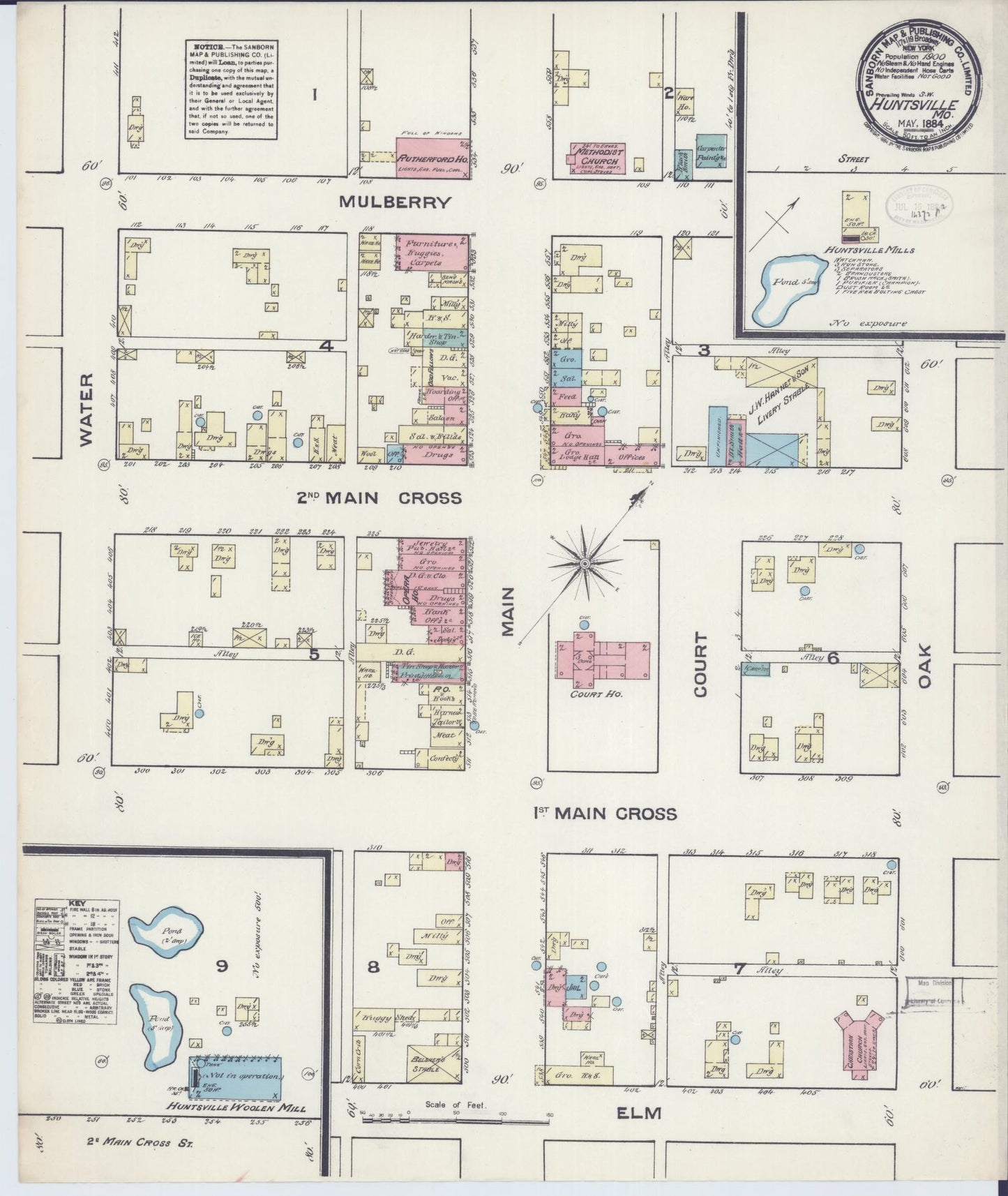 Sanborn Fire Insurance Map from Huntsville, Randolph County, Missouri (1884), Sheet #0001 - Historic Sanborn Fire Insurance Map Print, vintage old map wall art, antique decor, genealogy gift, Missouri Missouri map