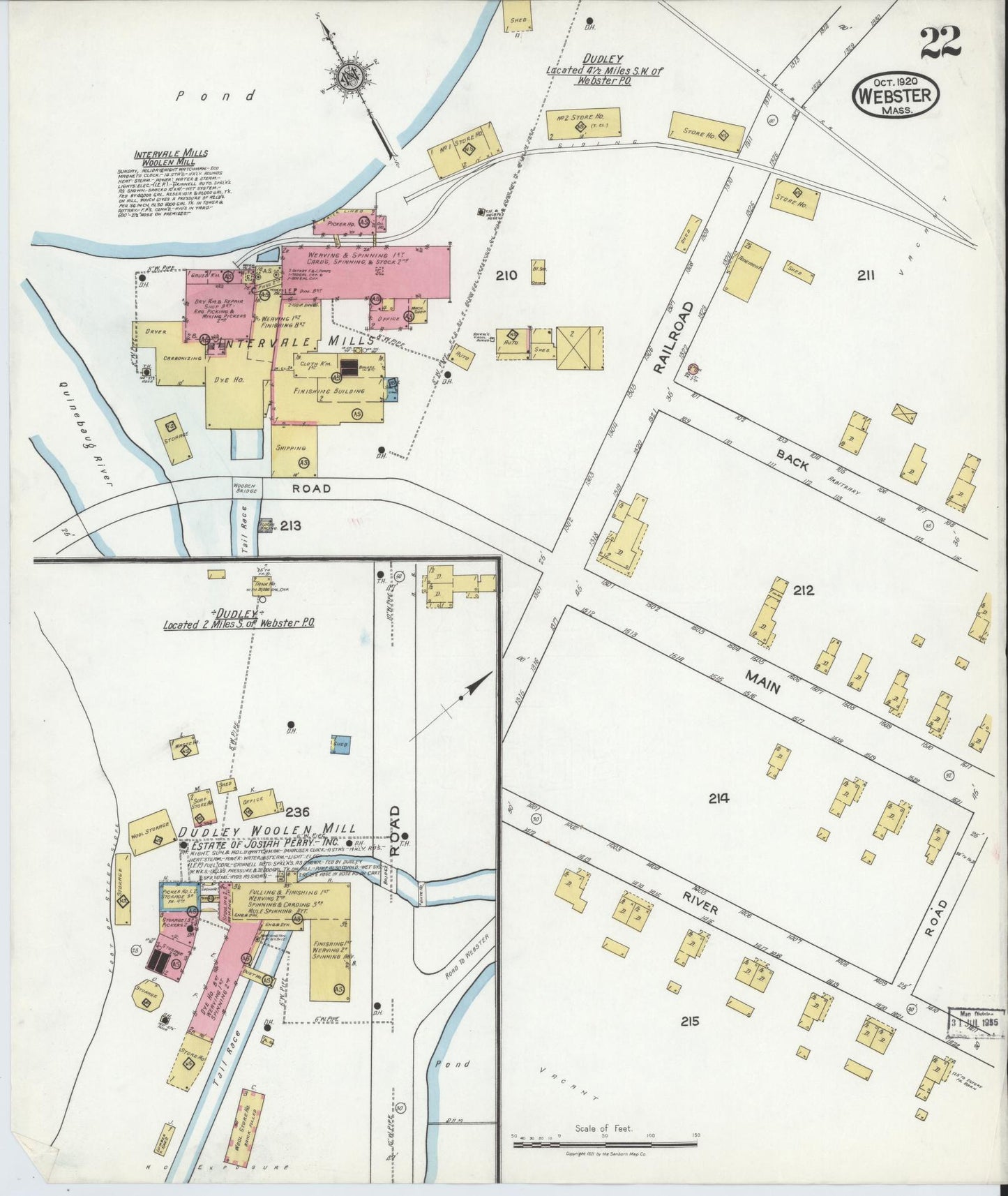 Sanborn Fire Insurance Map from Webster, Worcester County, Massachusetts (1920), Sheet #0022 - Complete Map Set gallery image, historic Sanborn map, vintage wall art, Massachusetts Massachusetts