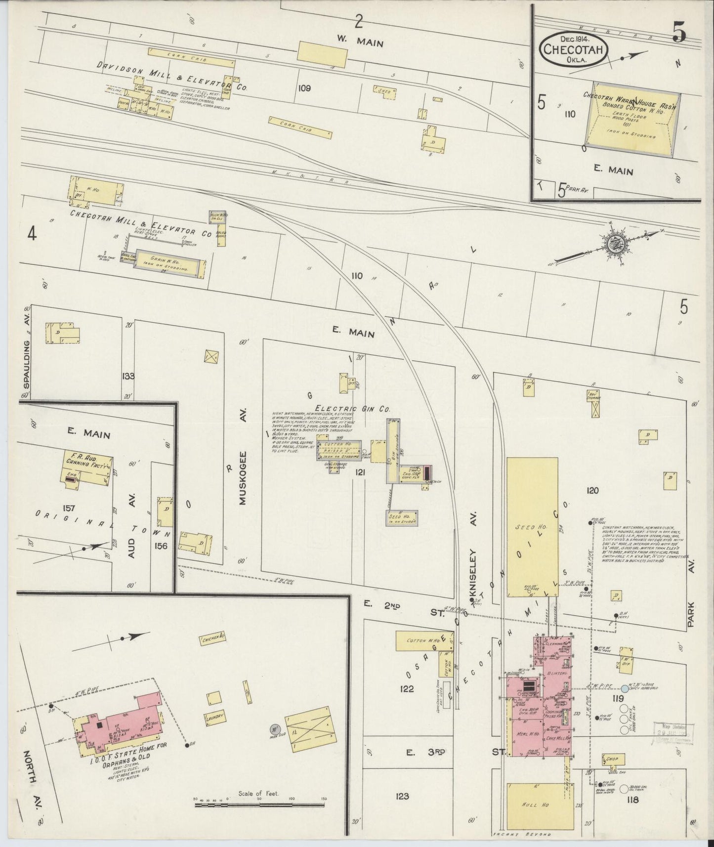 Sanborn Fire Insurance Map from Checotah, McIntosch County, Oklahoma (1914), Sheet #0005 - Historic Sanborn Fire Insurance Map Print, vintage old map wall art, antique decor, genealogy gift, Oklahoma Oklahoma map