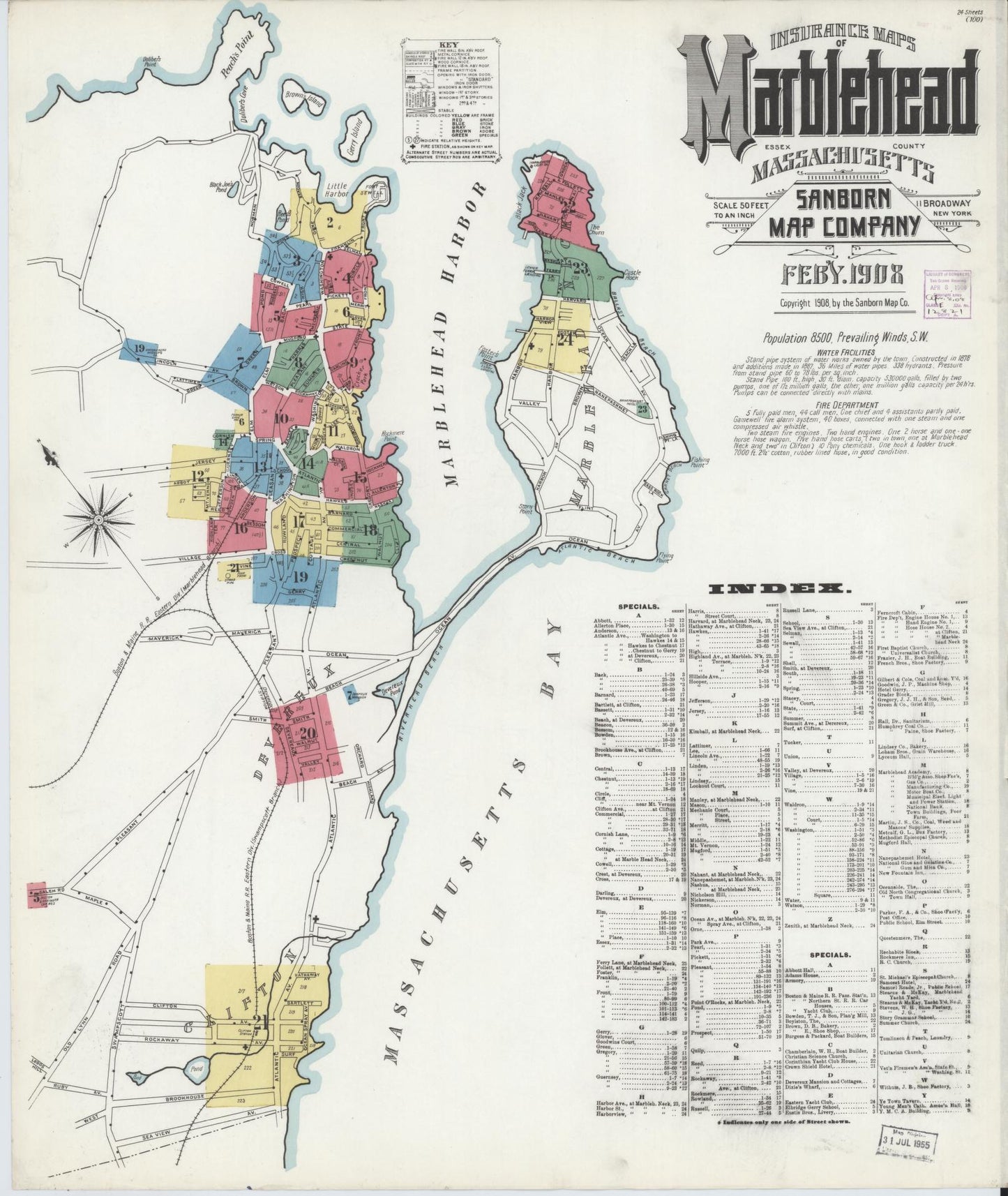Sanborn Fire Insurance Map from Marblehead, Essex County, Massachusetts. (1908) – Historic Sanborn Fire Insurance Map Print