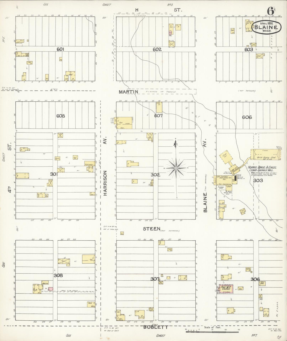 Sanborn Fire Insurance Map from Blaine, Whatcom County, Washington (1892), Sheet #0006 - Historic Sanborn Fire Insurance Map Print, vintage old map wall art, antique decor, genealogy gift, Washington Washington map