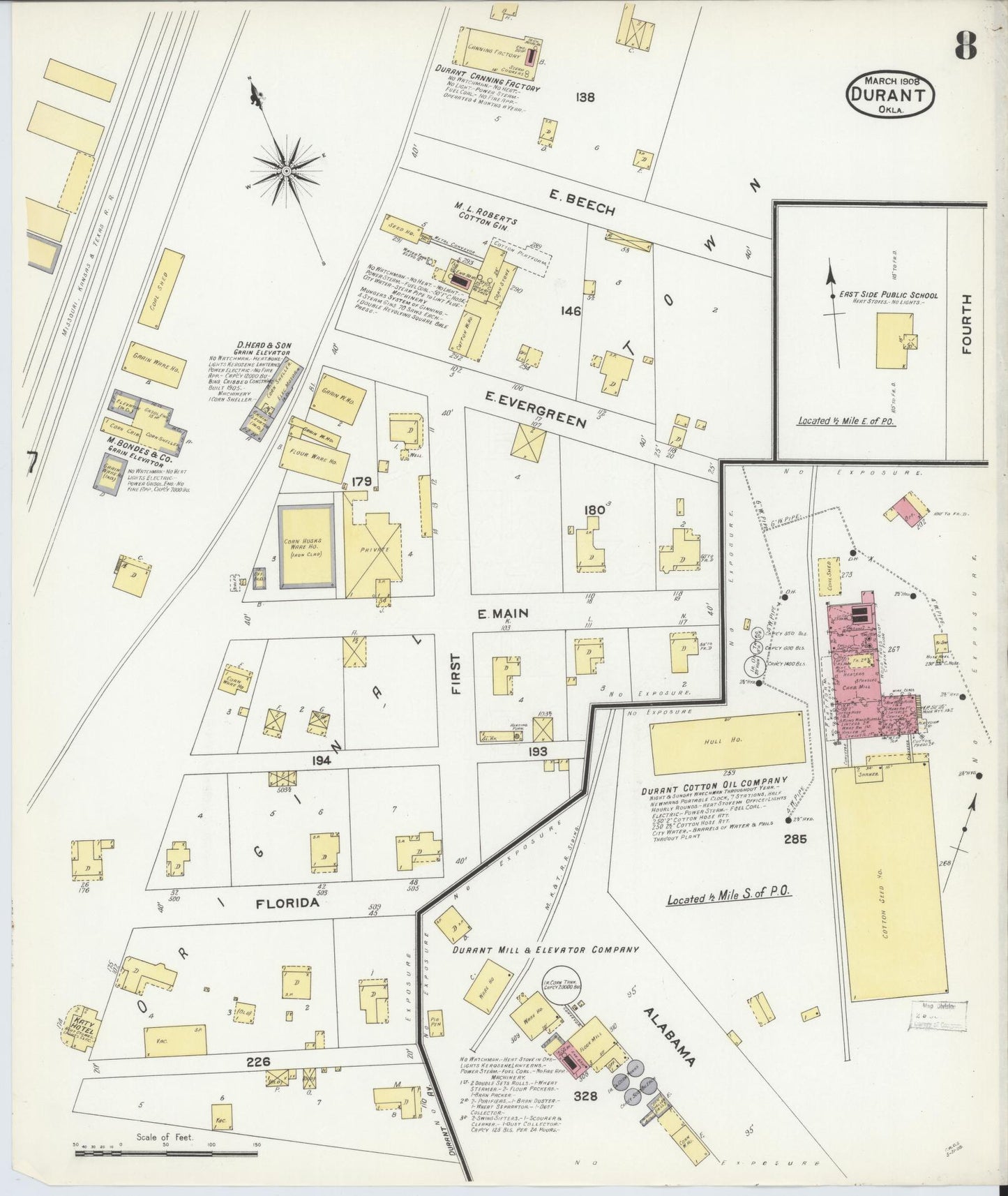 Sanborn Fire Insurance Map from Durant, Bryan County, Oklahoma (1908), Sheet #0008 - Complete Map Set gallery image, historic Sanborn map, vintage wall art, Oklahoma Oklahoma
