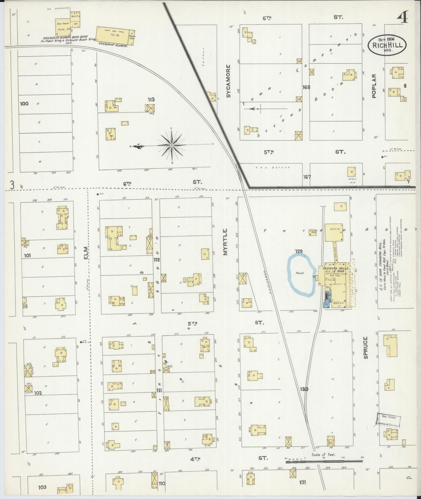 Sanborn Fire Insurance Map from Rich Hill, Bates County, Missouri (1906), Sheet #0004 - Historic Sanborn Fire Insurance Map Print, vintage old map wall art, antique decor, genealogy gift, Missouri Missouri map