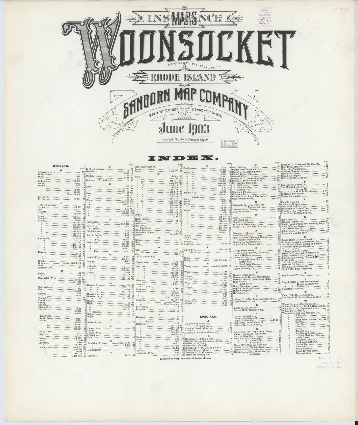Sanborn Fire Insurance Map from Woonsocket, Providence County, Rhode Island. (1903) – Historic Sanborn Fire Insurance Map Print