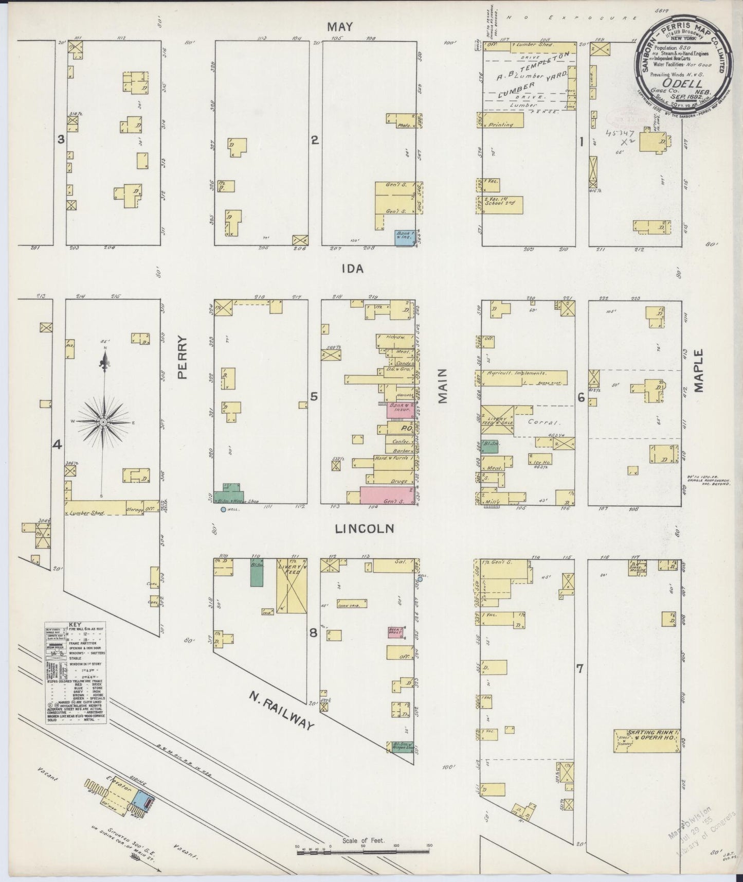Sanborn Fire Insurance Map from Odell, Gage County, Nebraska (1892), Sheet #0001 - Historic Sanborn Fire Insurance Map Print, vintage old map wall art, antique decor, genealogy gift, Nebraska Nebraska map