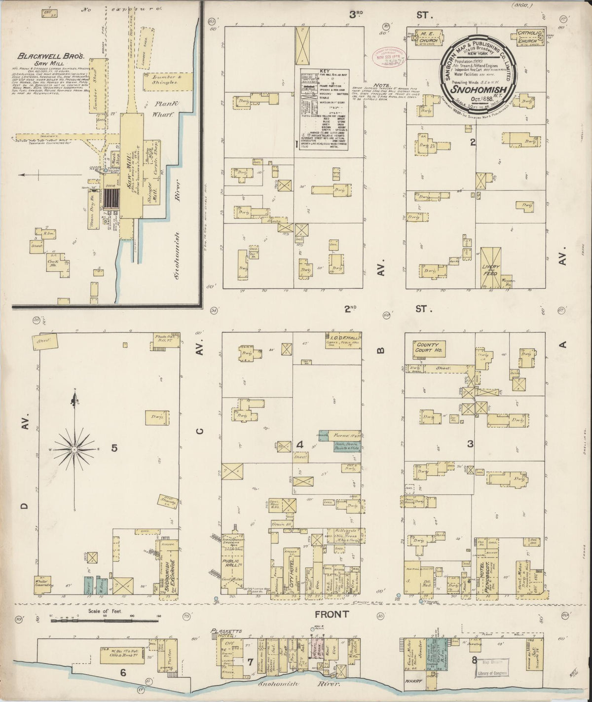Sanborn Fire Insurance Map from Snohomish, Snohomish County, Washington (1888), Sheet #0001 - Historic Sanborn Fire Insurance Map Print, vintage old map wall art, antique decor, genealogy gift, Washington Washington map