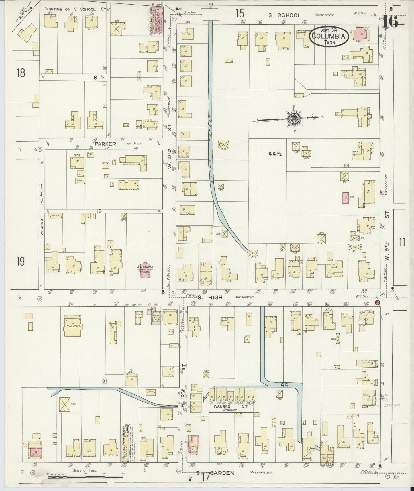 Sanborn Fire Insurance Map from Columbia, Maury County, Tennessee (1914), Sheet #0016 - Historic Sanborn Fire Insurance Map Print, vintage old map wall art, antique decor, genealogy gift, Tennessee Tennessee map