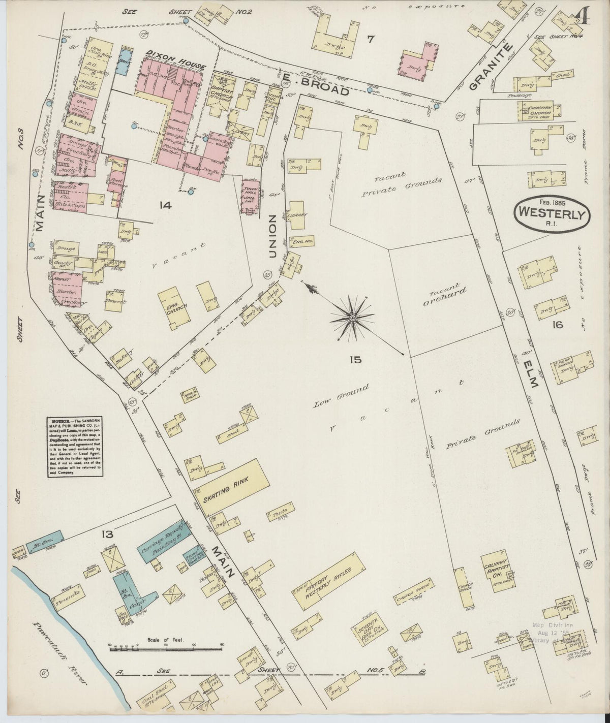 Sanborn Fire Insurance Map from Westerly, Washington County, Rhode Island (1885), Sheet #0004 - Historic Sanborn Fire Insurance Map Print, vintage old map wall art, antique decor, genealogy gift, Rhode Island Rhode Island map
