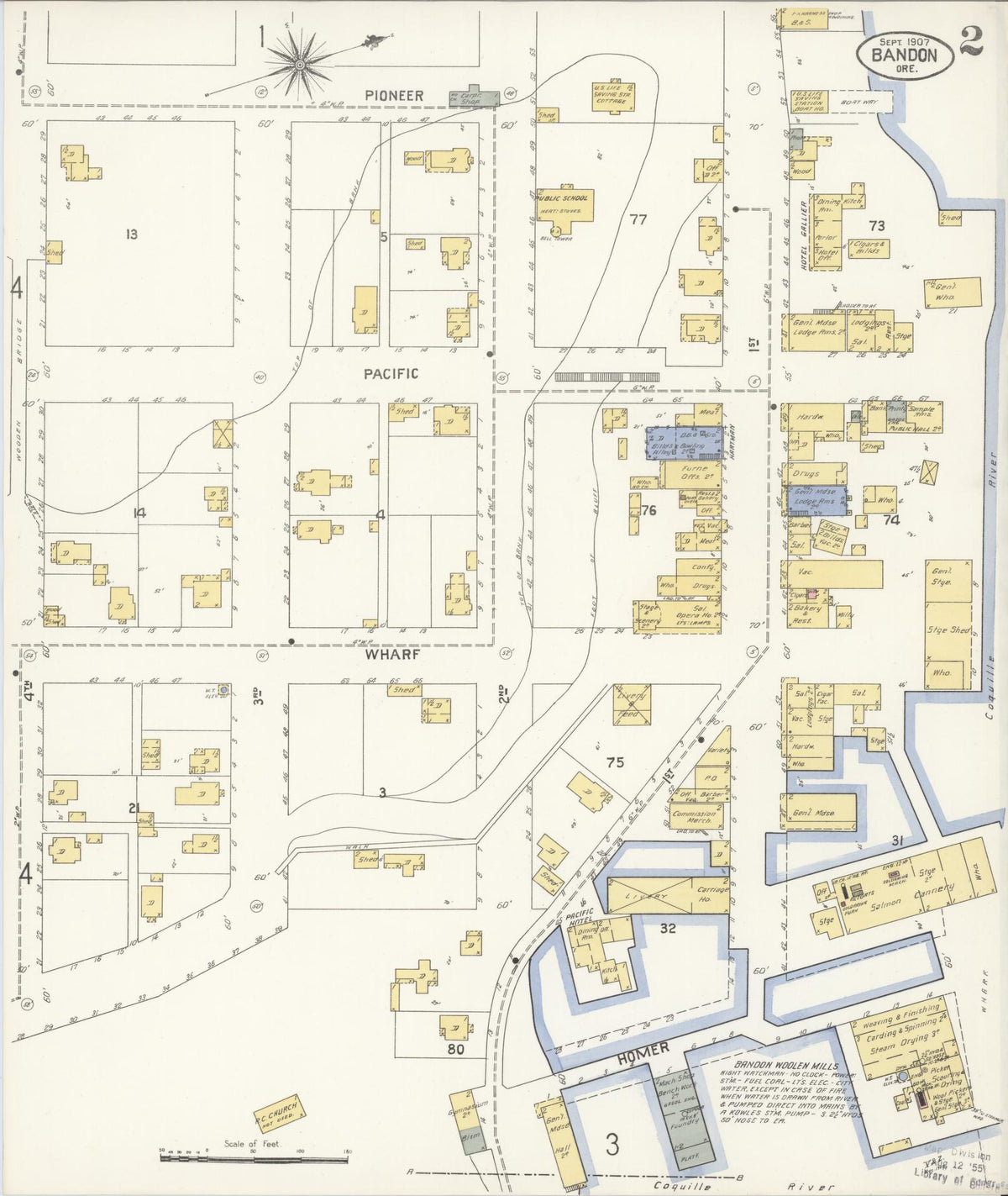 Sanborn Fire Insurance Map from Bandon, Coos County, Oregon (1907), Sheet #0002 - Historic Sanborn Fire Insurance Map Print, vintage old map wall art, antique decor, genealogy gift, Oregon Oregon map