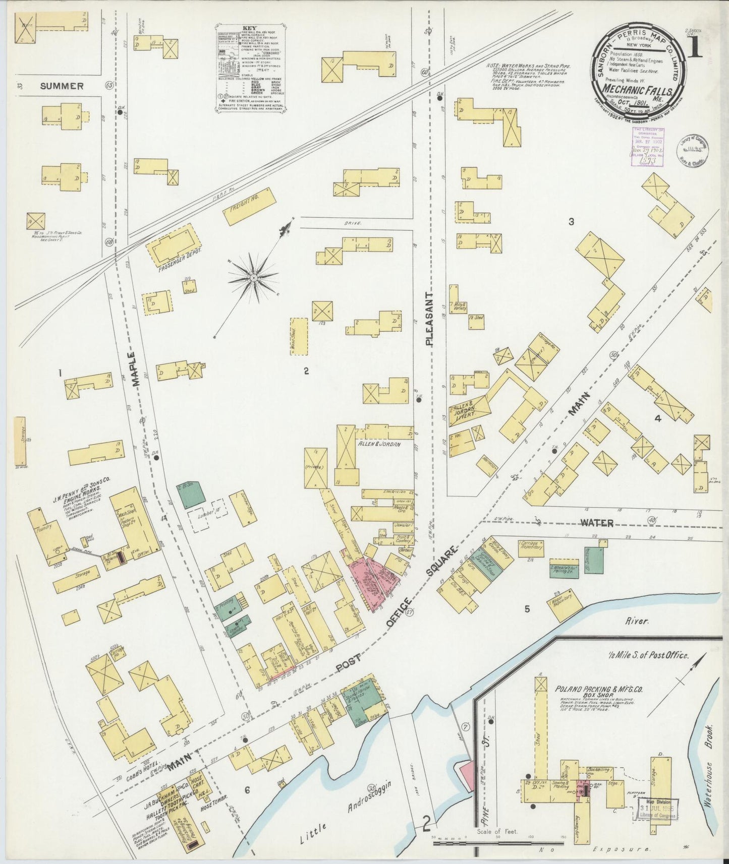 Sanborn Fire Insurance Map from Mechanic Falls, Androscoggin County, Maine. (1901) – Historic Sanborn Fire Insurance Map Print