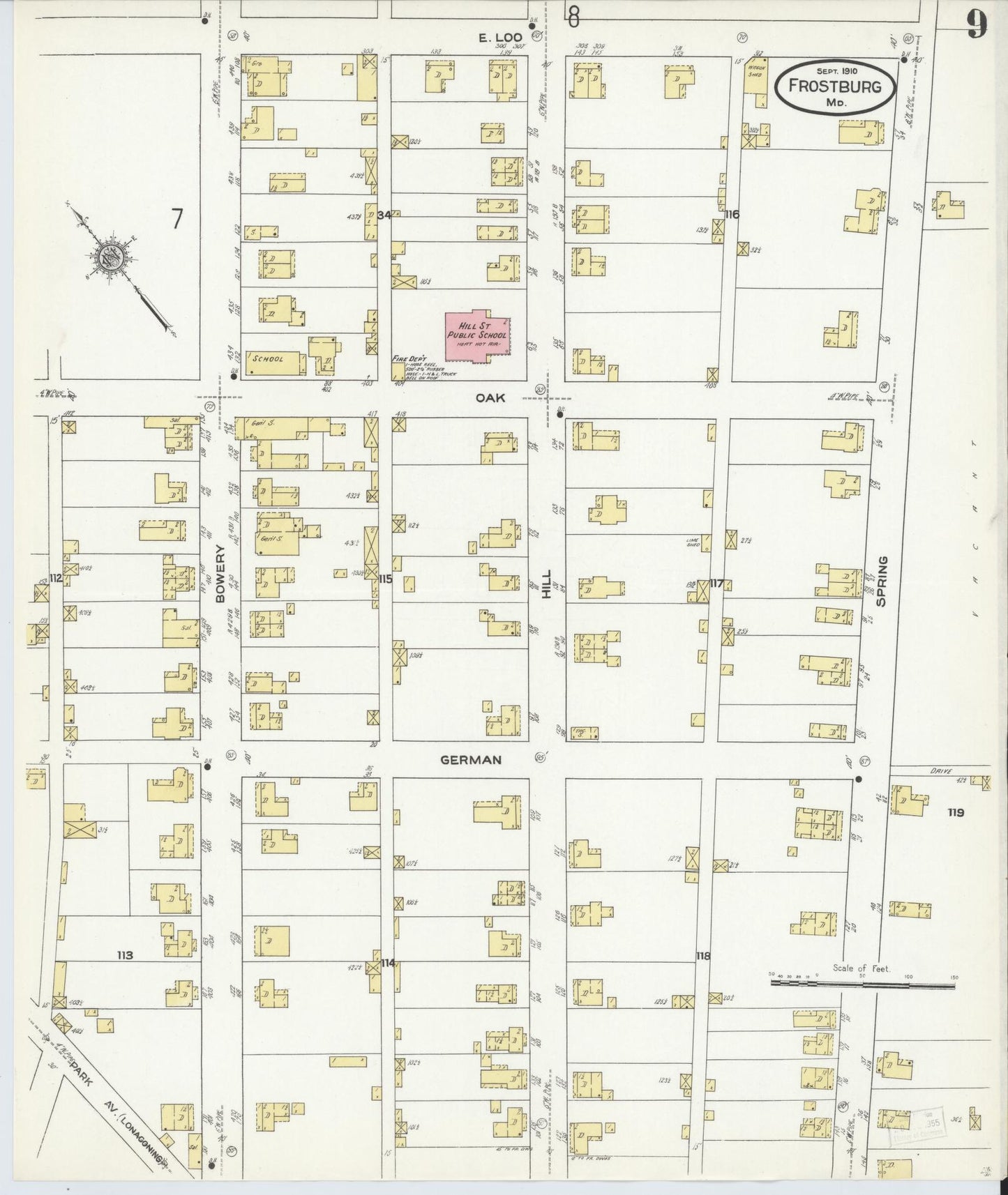 Sanborn Fire Insurance Map from Frostburg, Allegany County, Maryland (1910), Sheet #0009 - Historic Sanborn Fire Insurance Map Print, vintage old map wall art