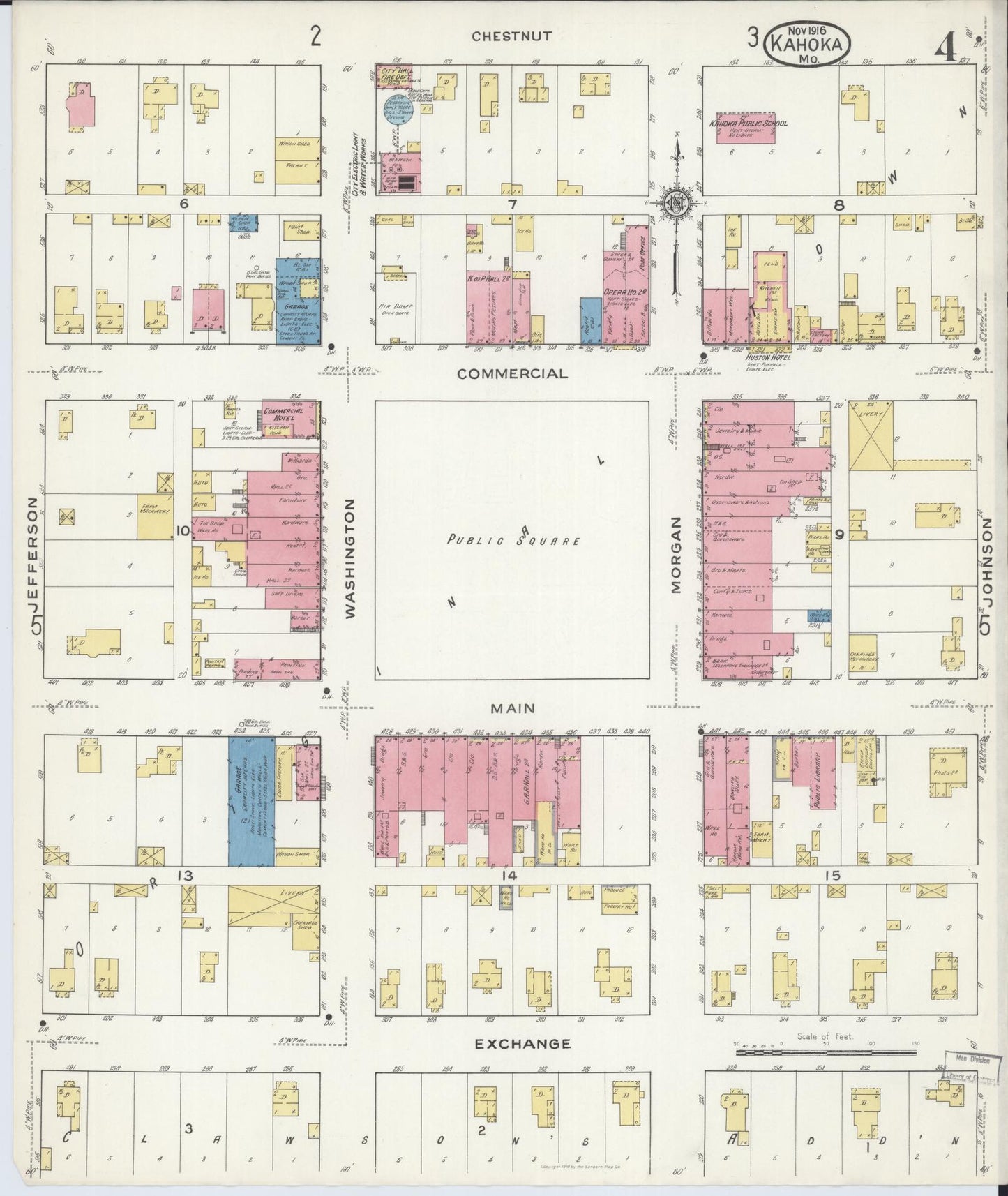Sanborn Fire Insurance Map from Kahoka, Clark County, Missouri (1916), Sheet #0004 - Historic Sanborn Fire Insurance Map Print, vintage old map wall art, antique decor, genealogy gift, Missouri Missouri map