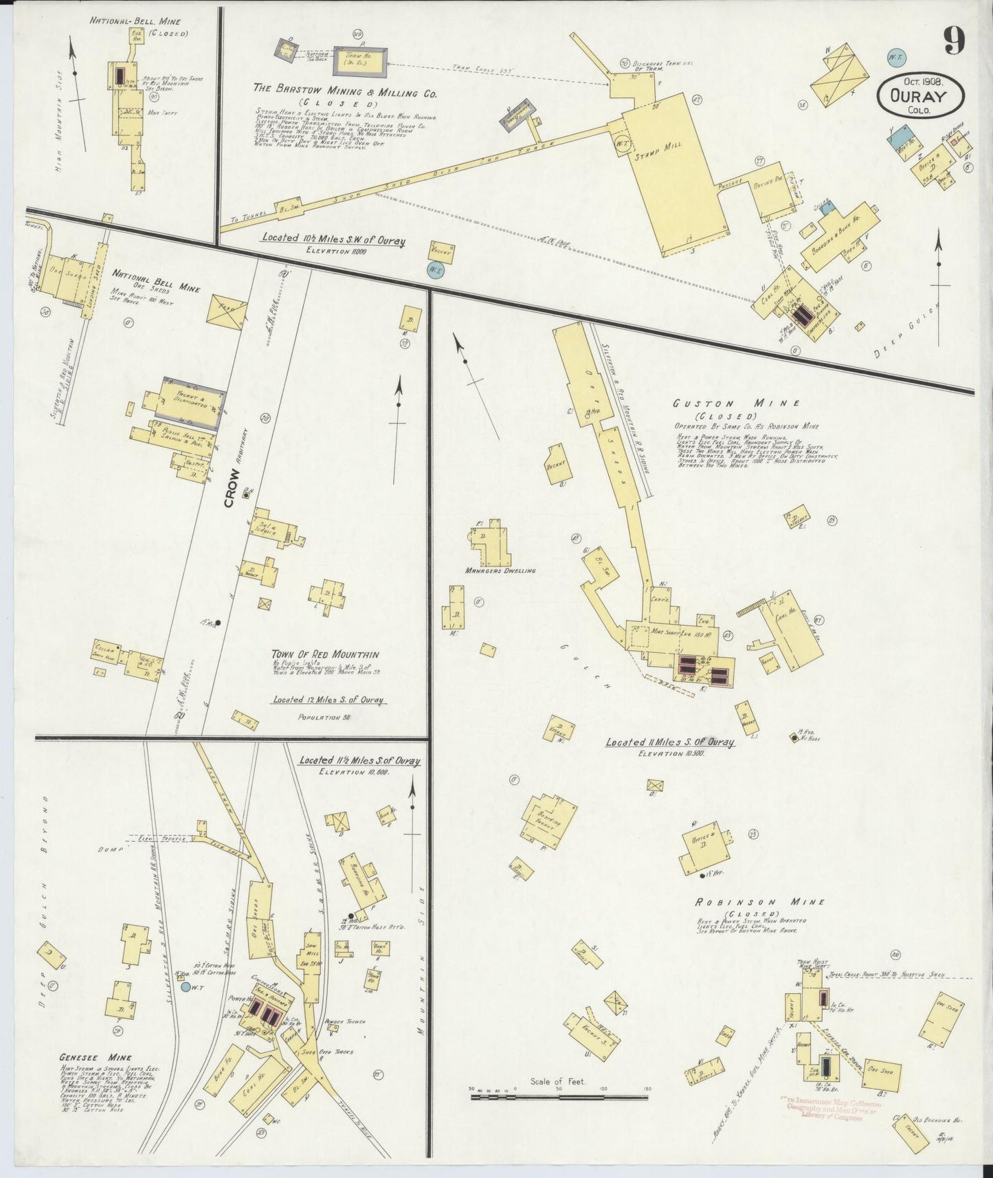 Sanborn Fire Insurance Map from Ouray, Ouray County, Colorado (1908), Sheet #0009 - Complete Map Set gallery image, historic Sanborn map, vintage wall art, Colorado Colorado
